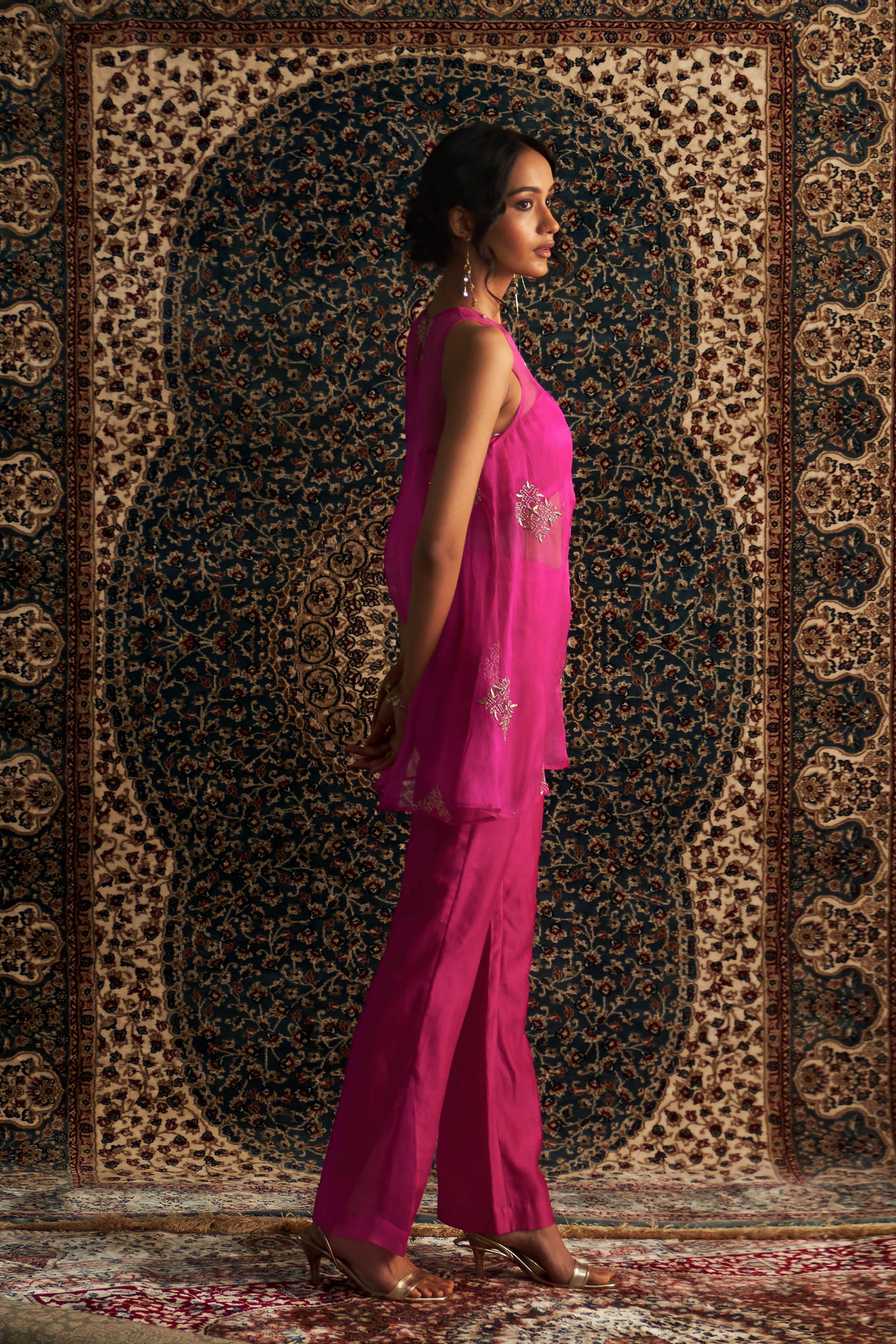Rani Pink Short Aline Sleevesless Top Co-Ord Set