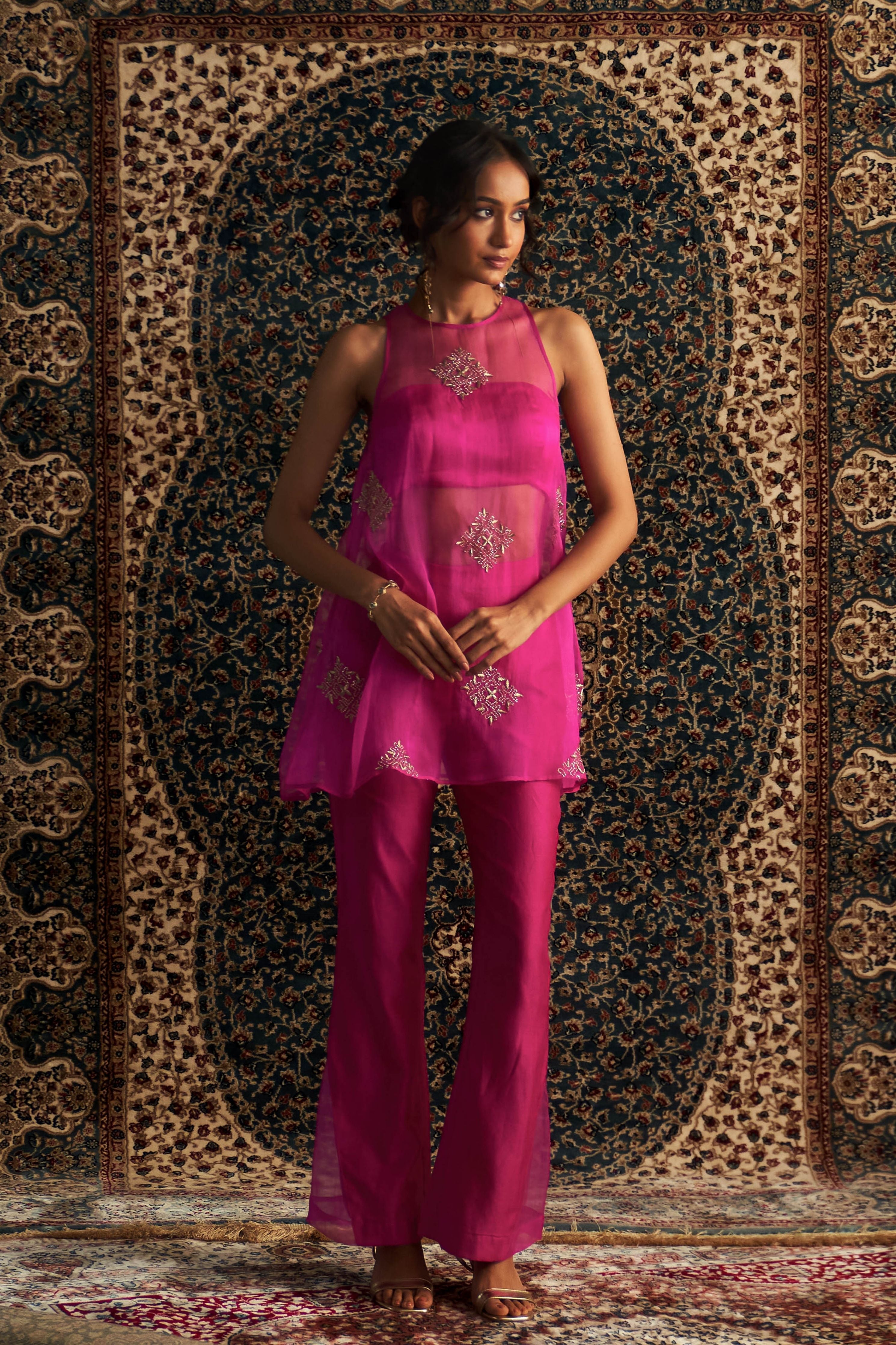 Rani Pink Short Aline Sleevesless Top Co-Ord Set