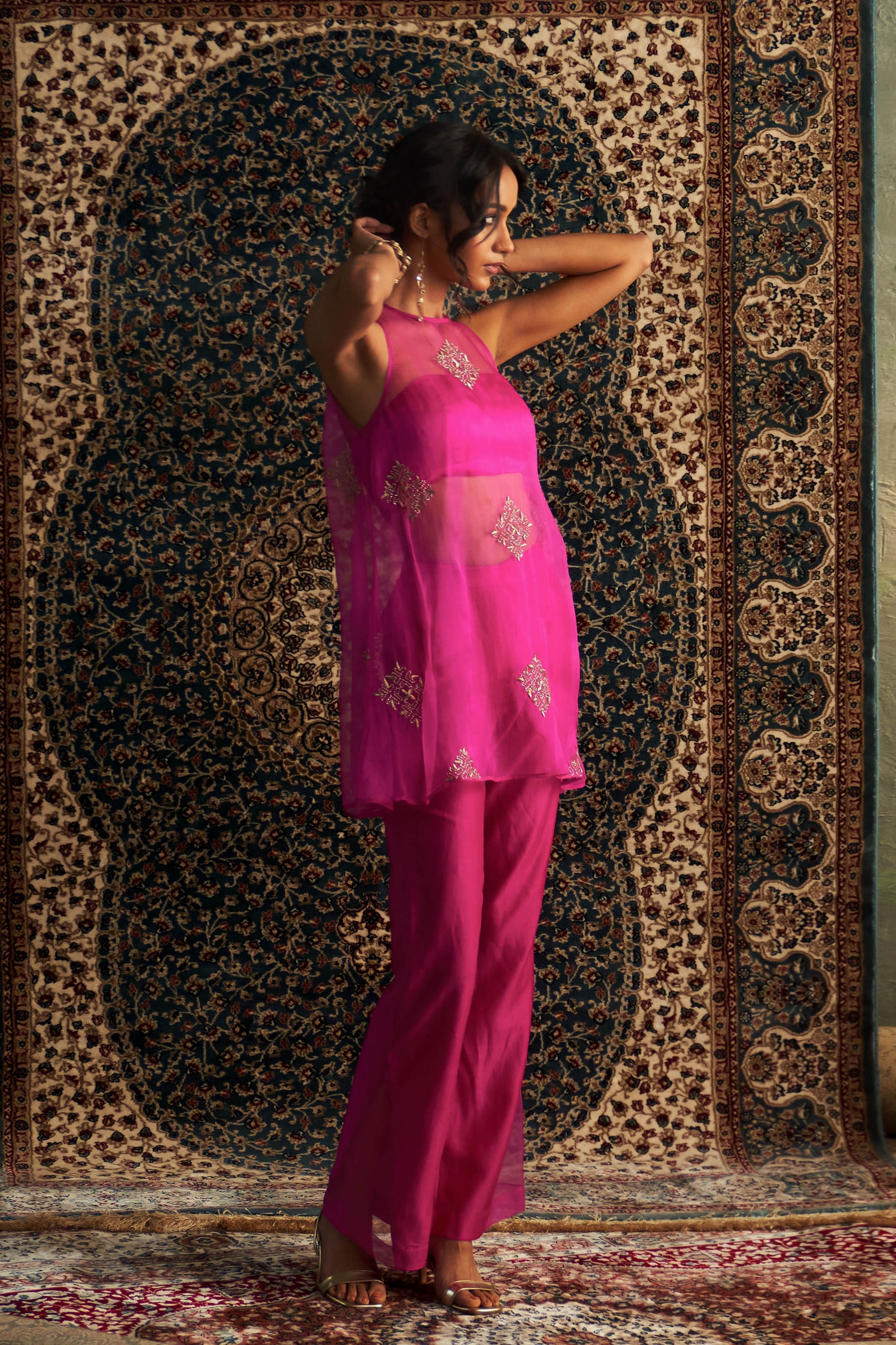 Rani Pink Short Aline Sleevesless Top Co-Ord Set