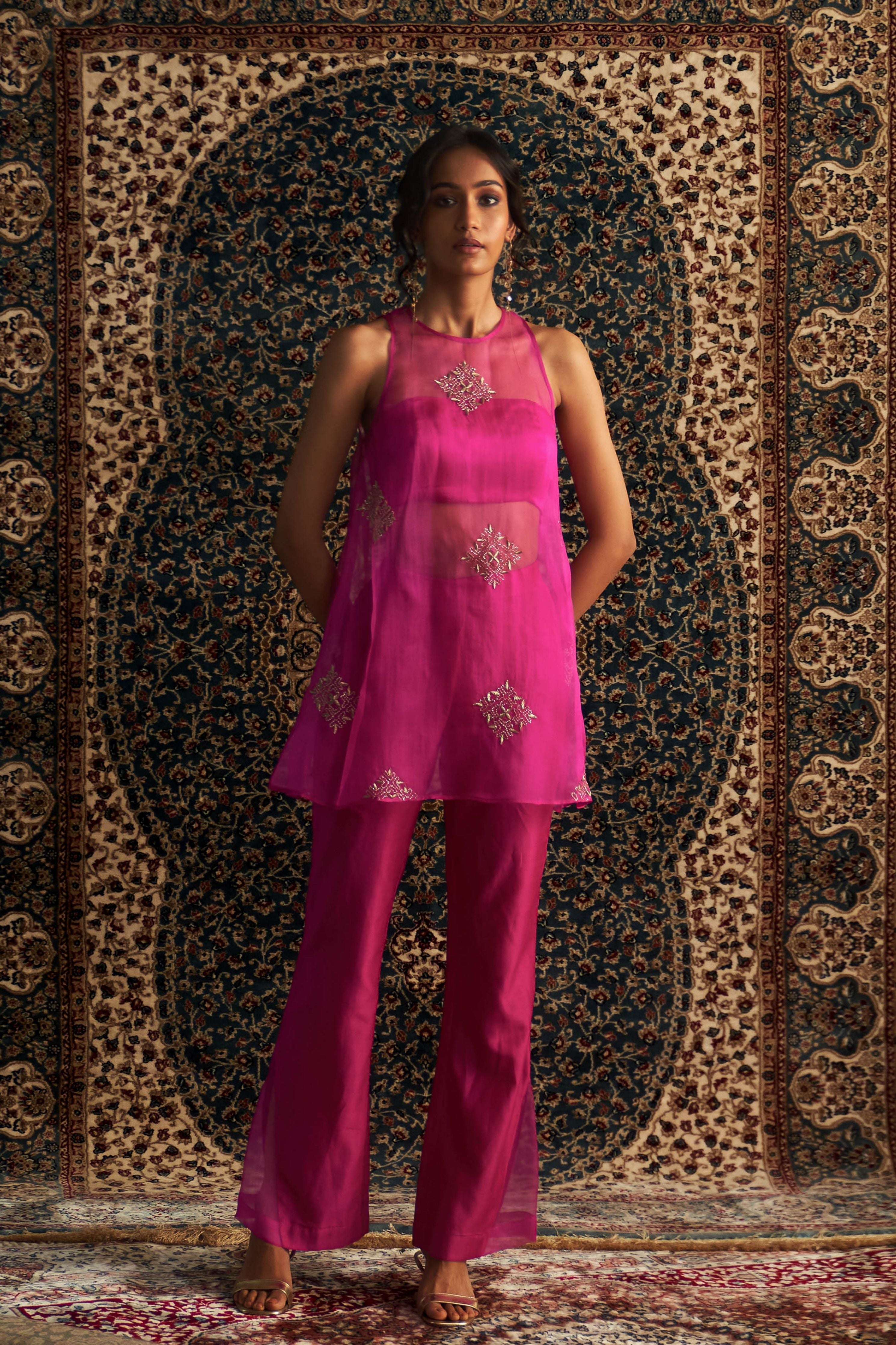 Rani Pink Short Aline Sleevesless Top Co-Ord Set