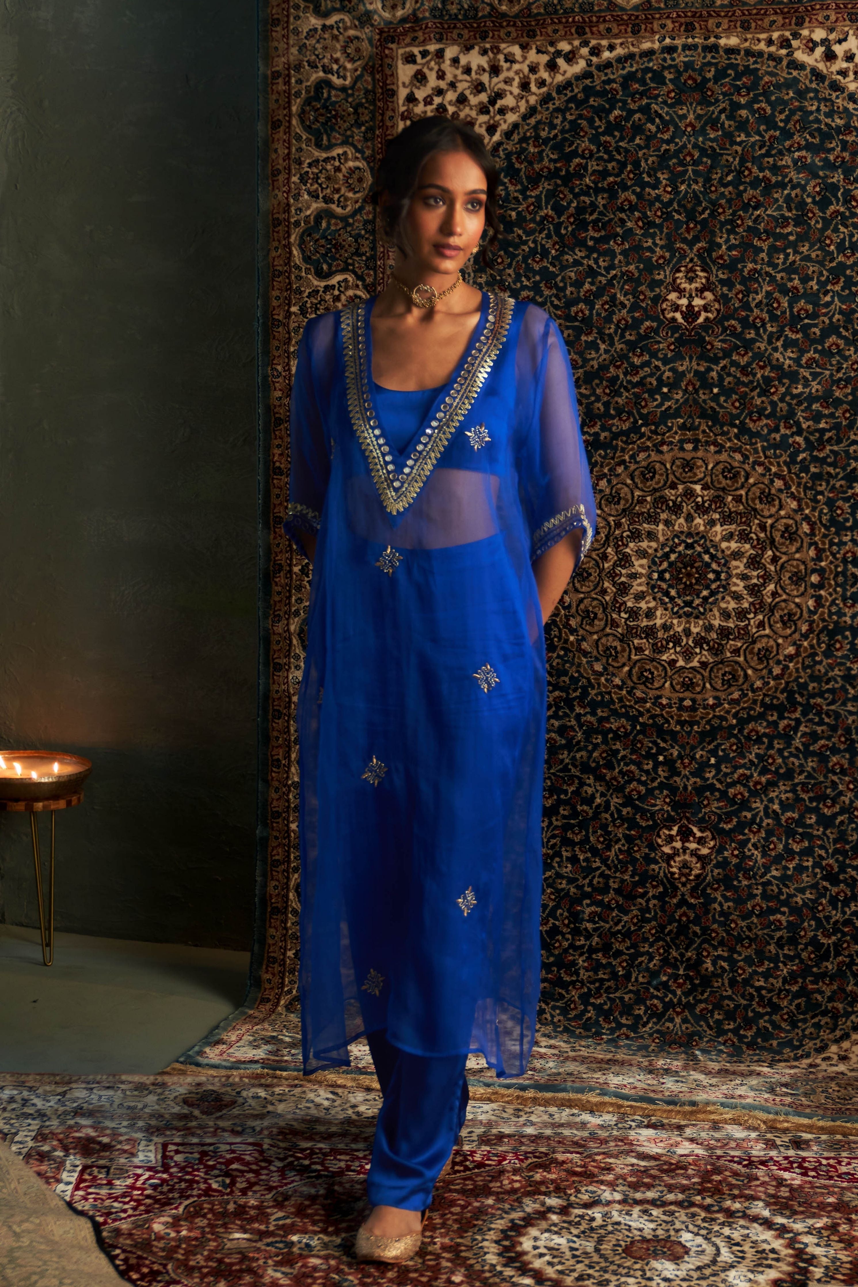 Blue V Neck Co-Ord Set