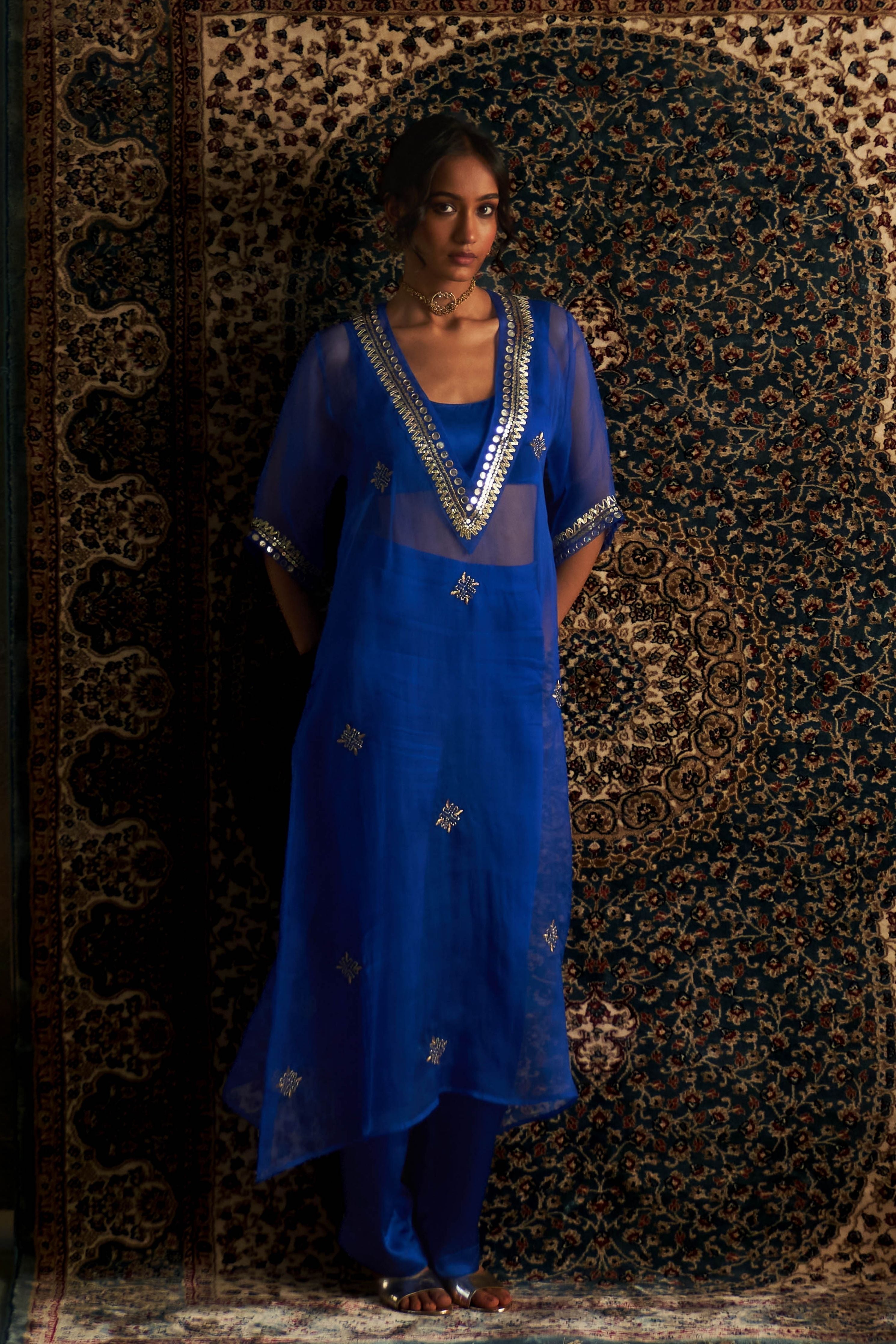 Blue V Neck Co-Ord Set