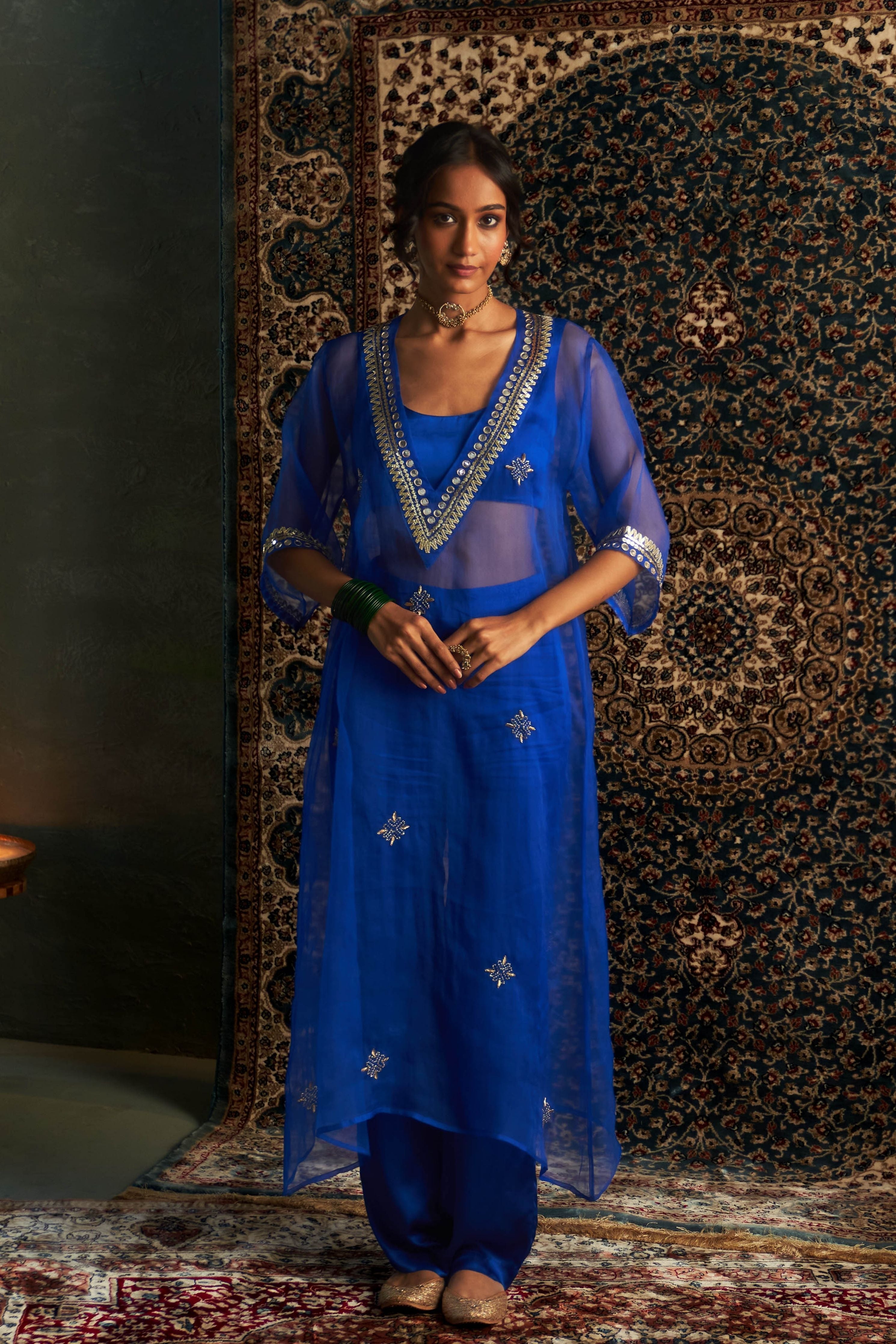 Blue V Neck Co-Ord Set