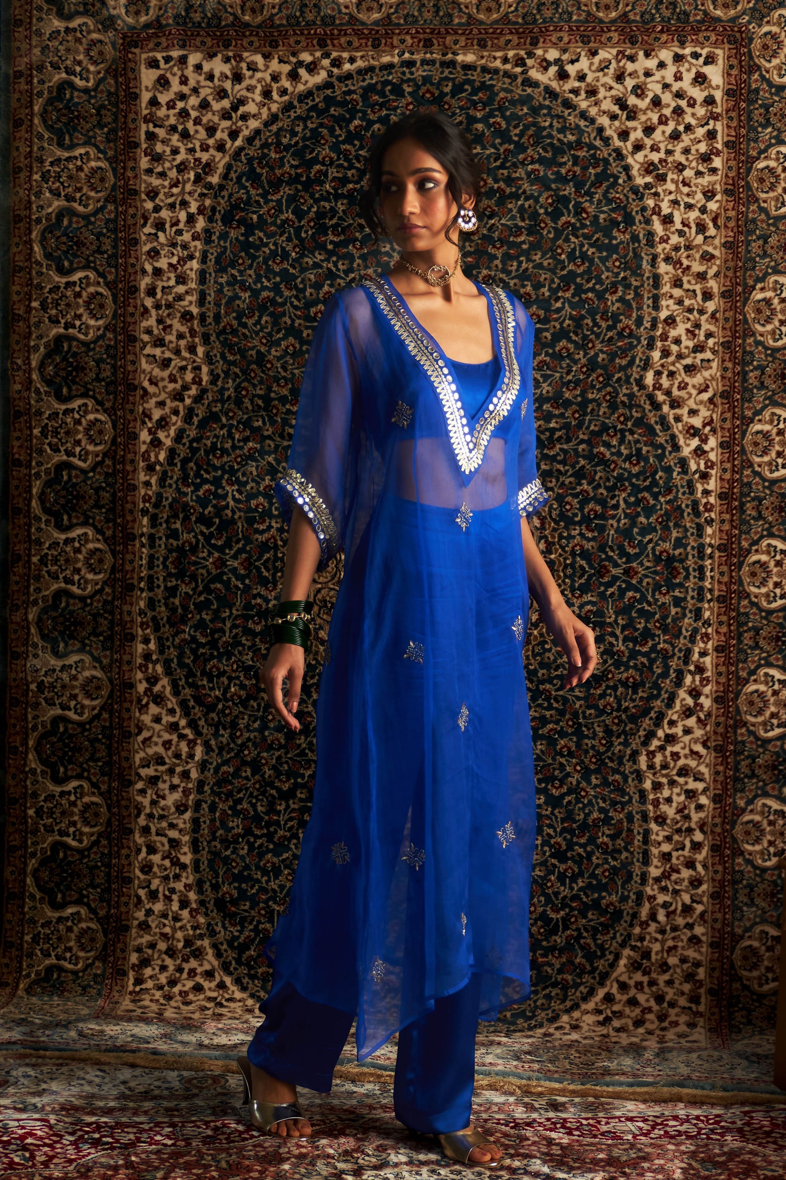 Blue V Neck Co-Ord Set
