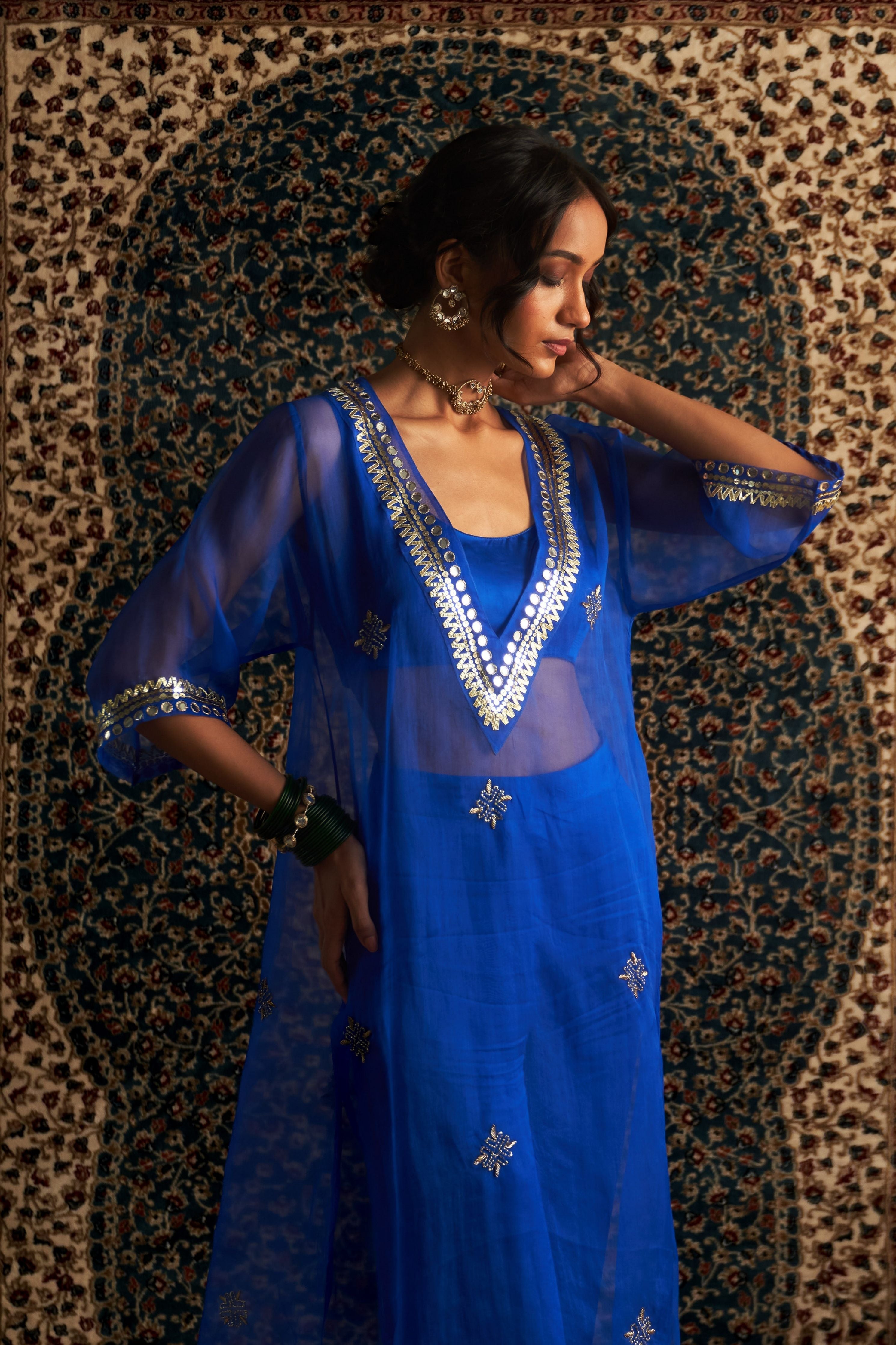 Blue V Neck Co-Ord Set