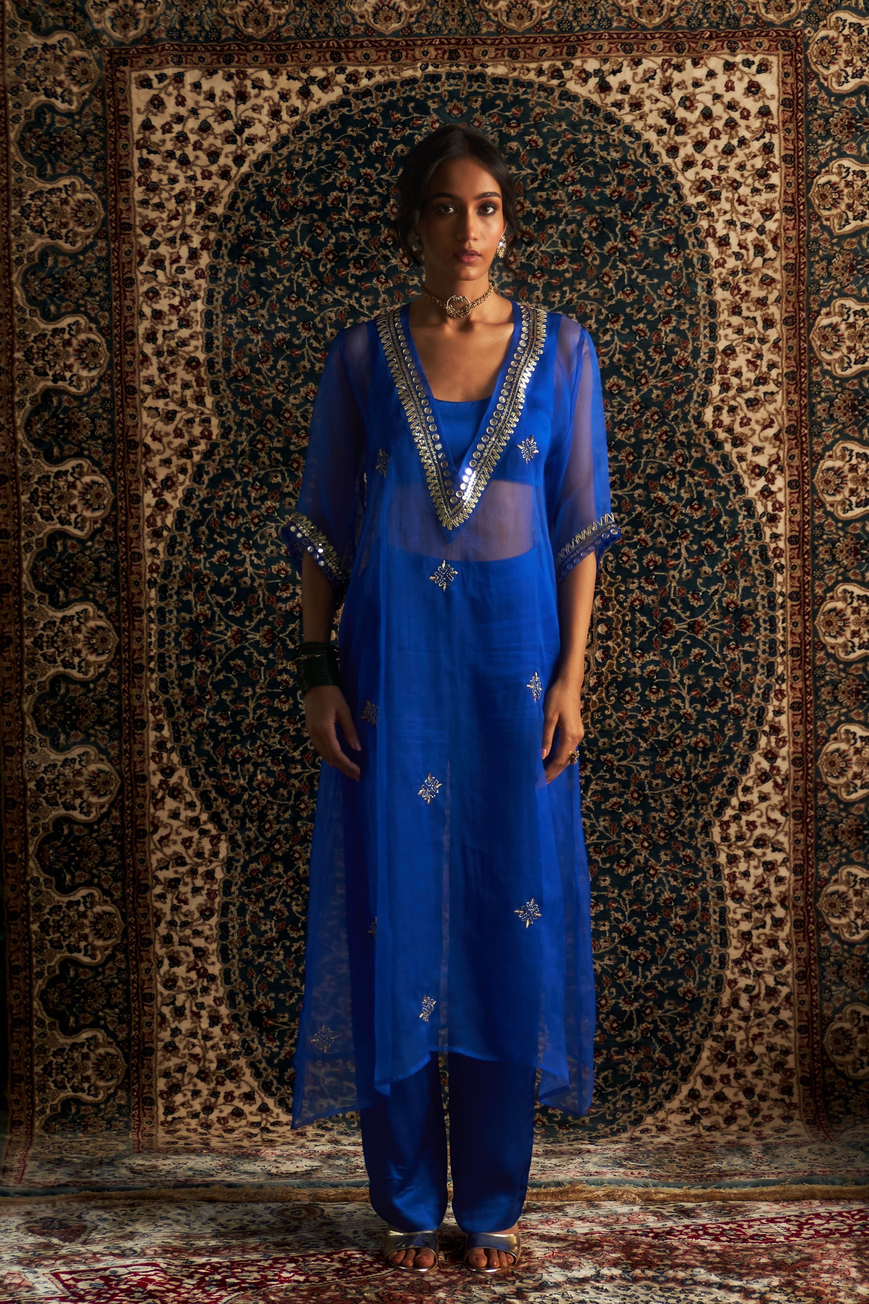 Blue V Neck Co-Ord Set