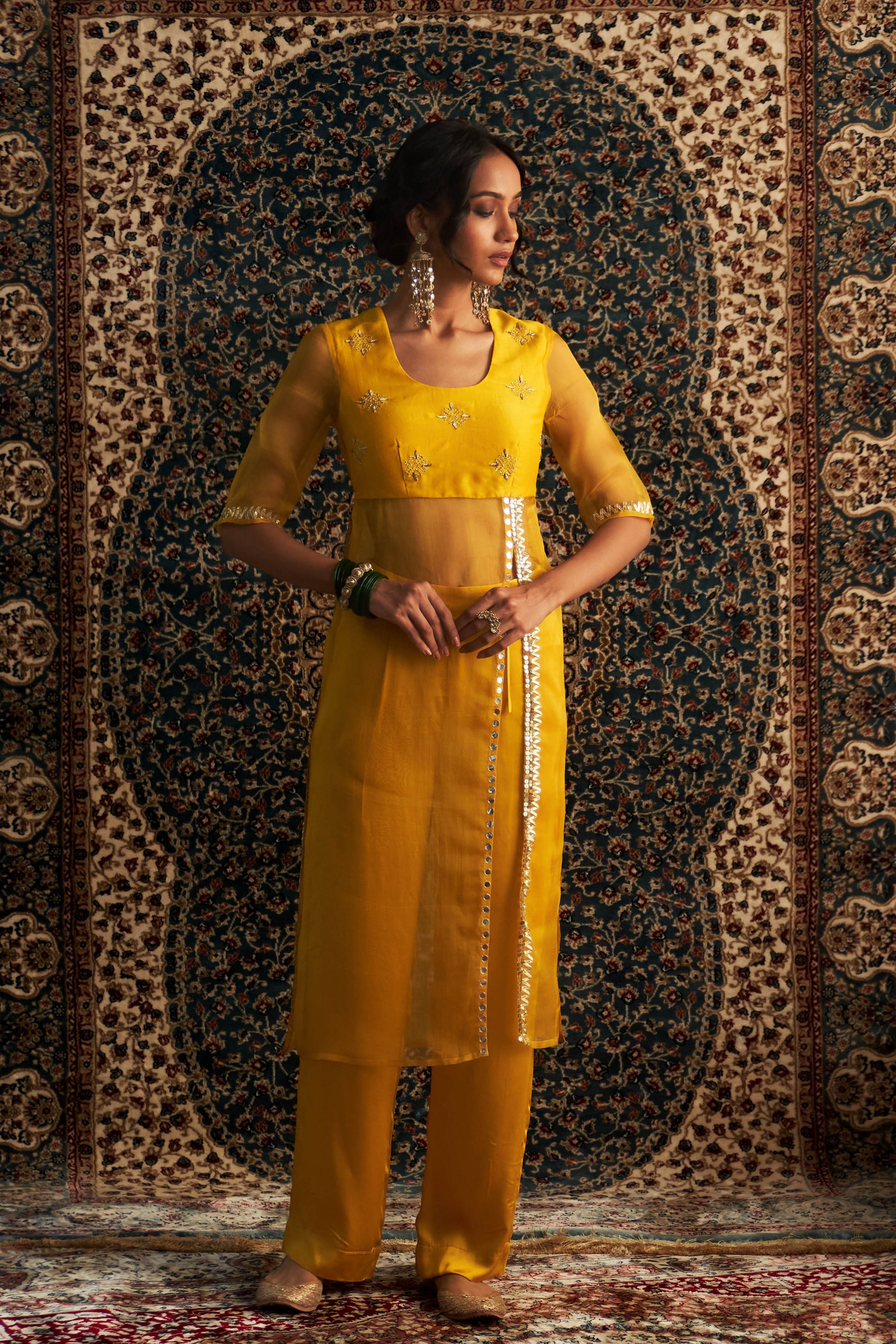Marigold Embroidred Side Slid Straight Kurta Set