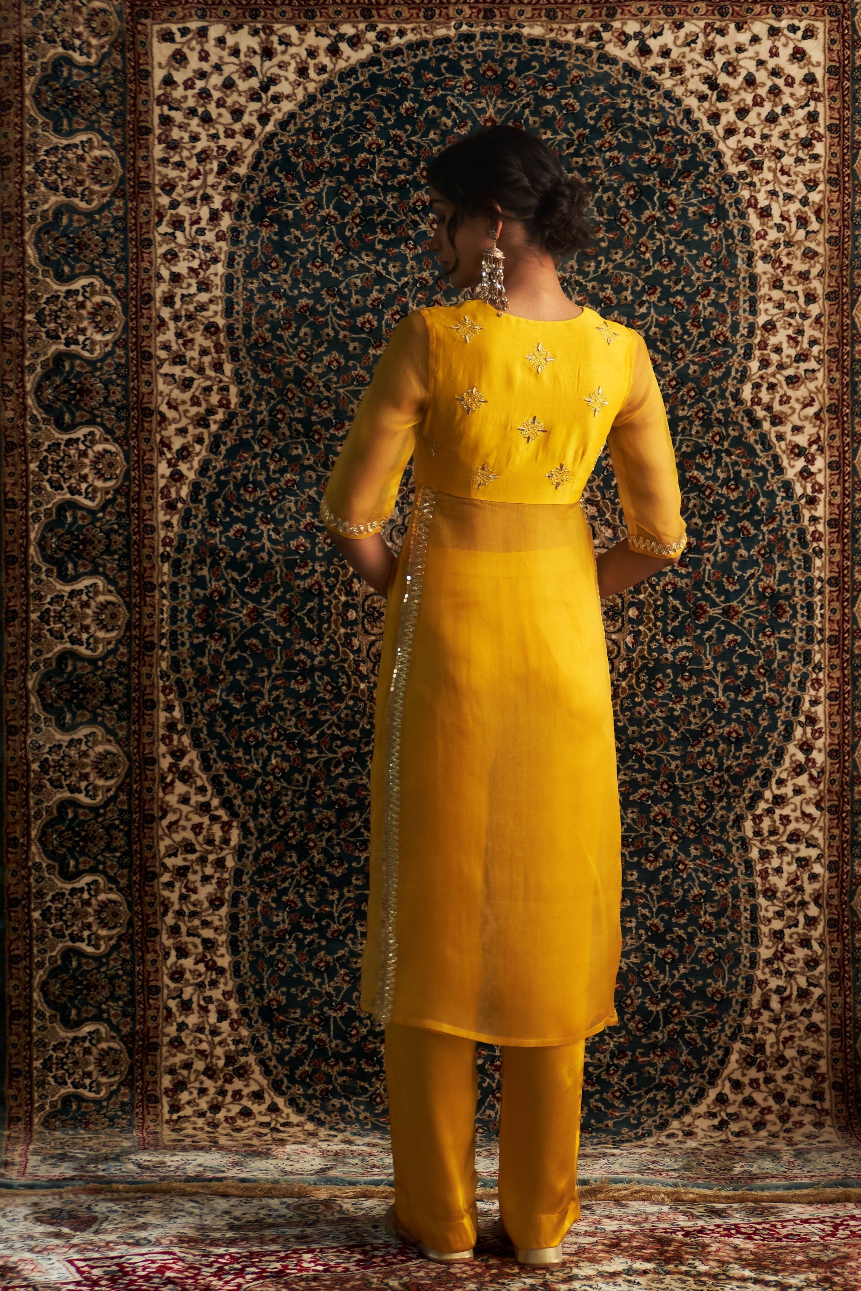 Marigold Embroidred Side Slid Straight Kurta Set