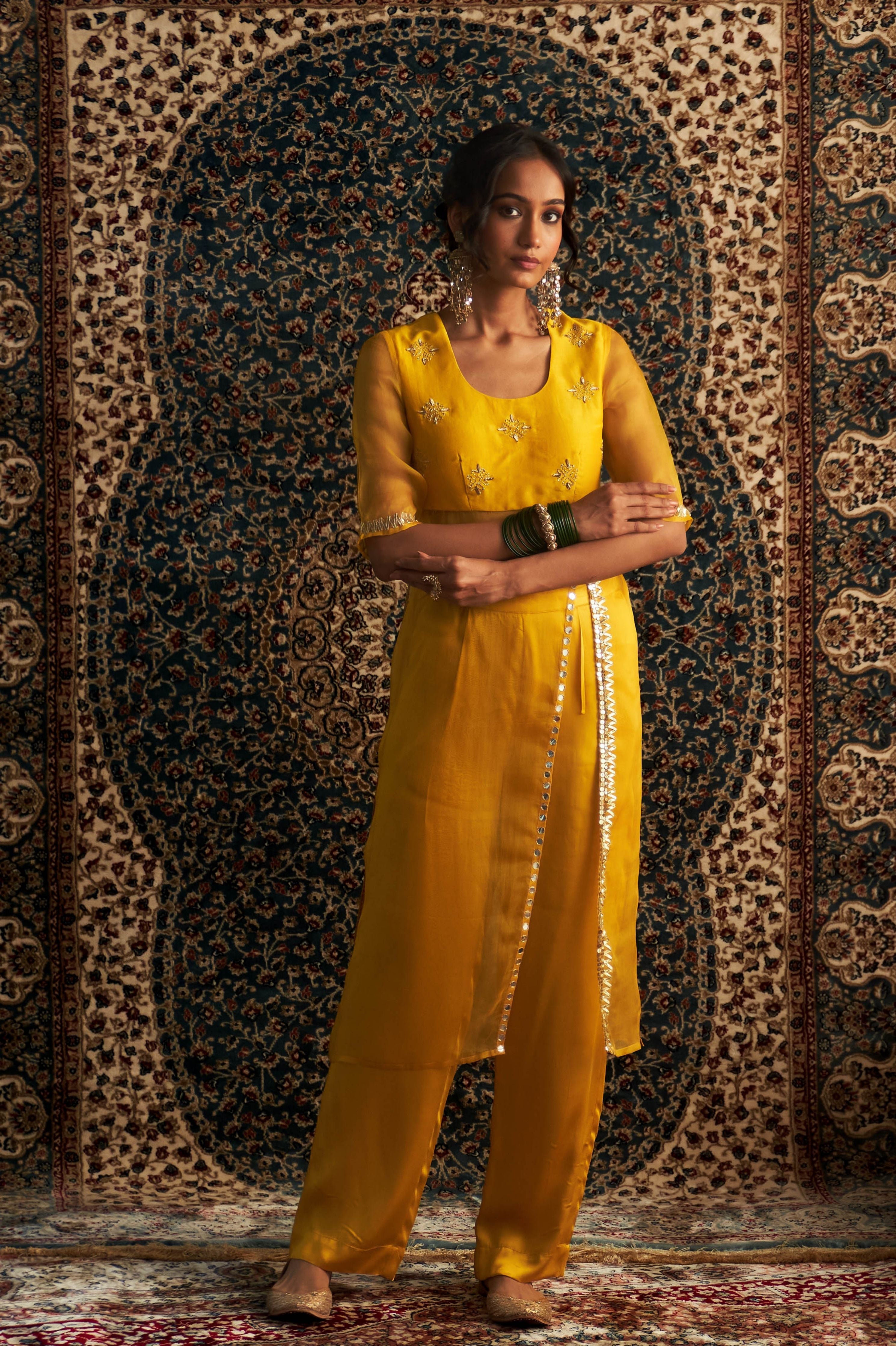 Marigold Embroidred Side Slid Straight Kurta Set