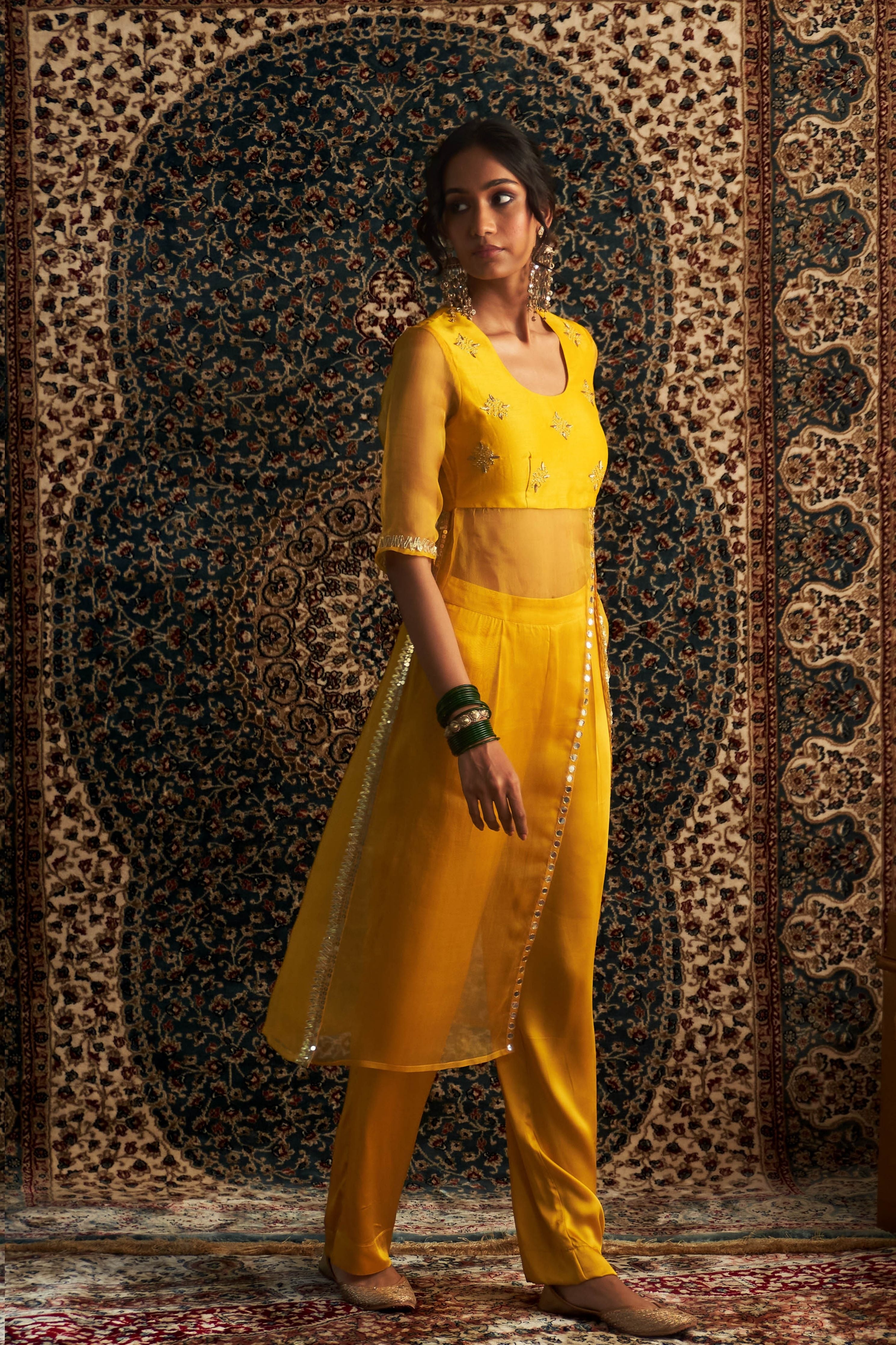 Marigold Embroidred Side Slid Straight Kurta Set