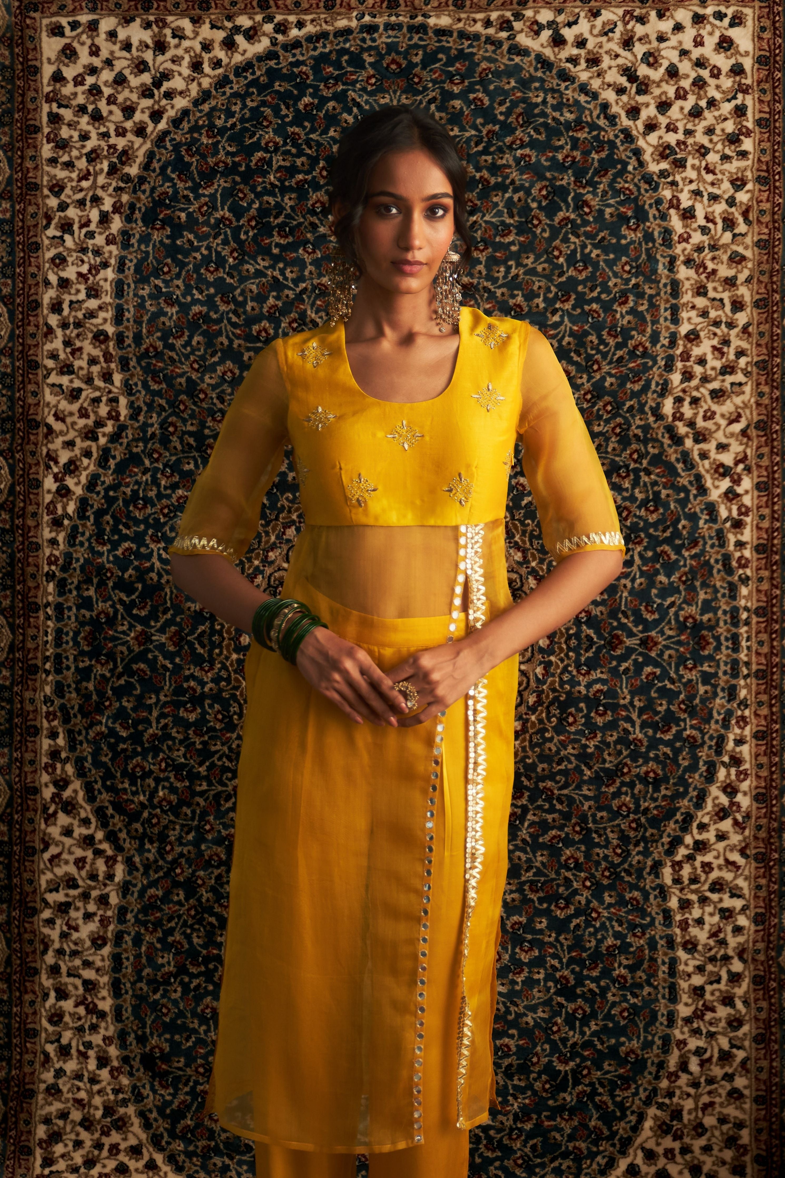 Marigold Embroidred Side Slid Straight Kurta Set