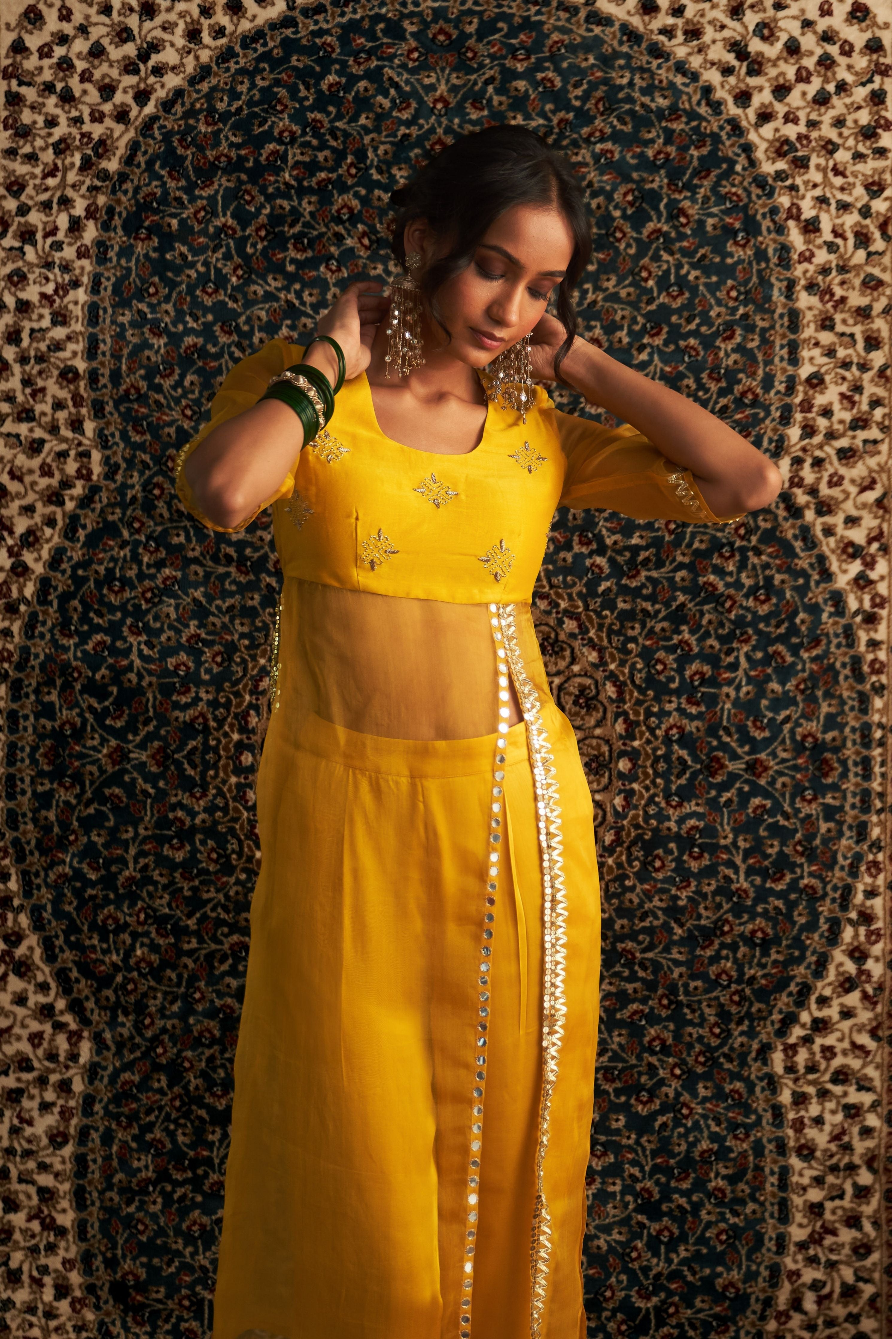 Marigold Embroidred Side Slid Straight Kurta Set