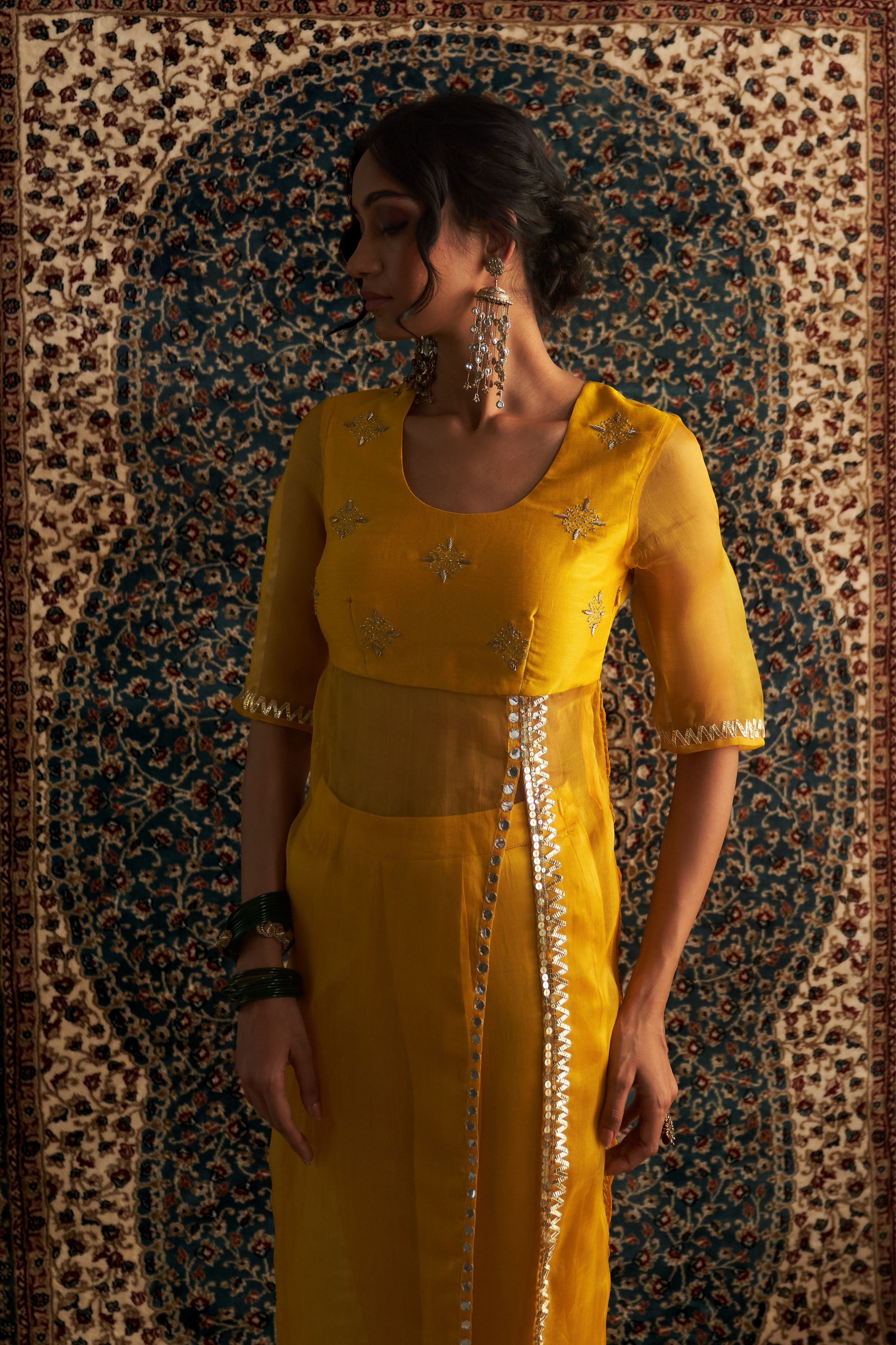 Marigold Embroidred Side Slid Straight Kurta Set