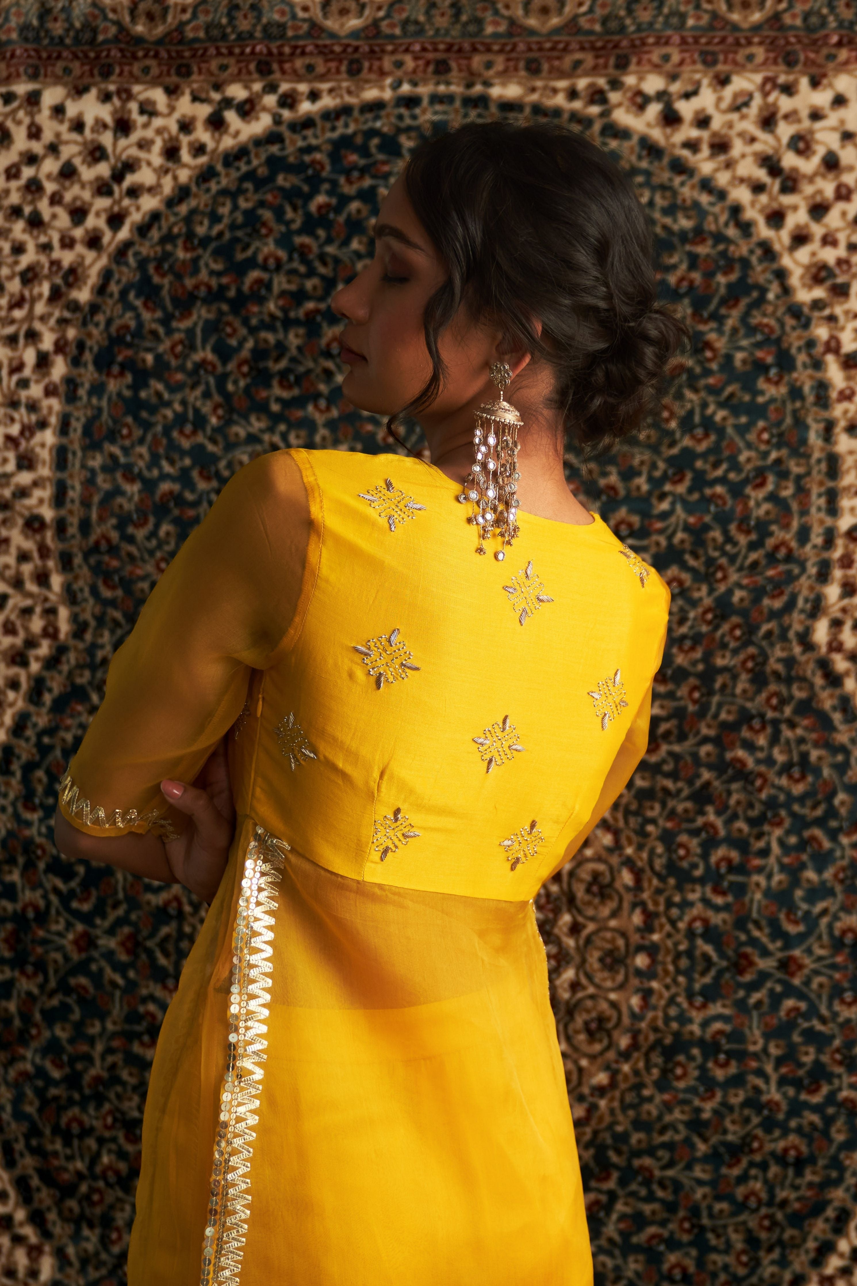 Marigold Embroidred Side Slid Straight Kurta Set