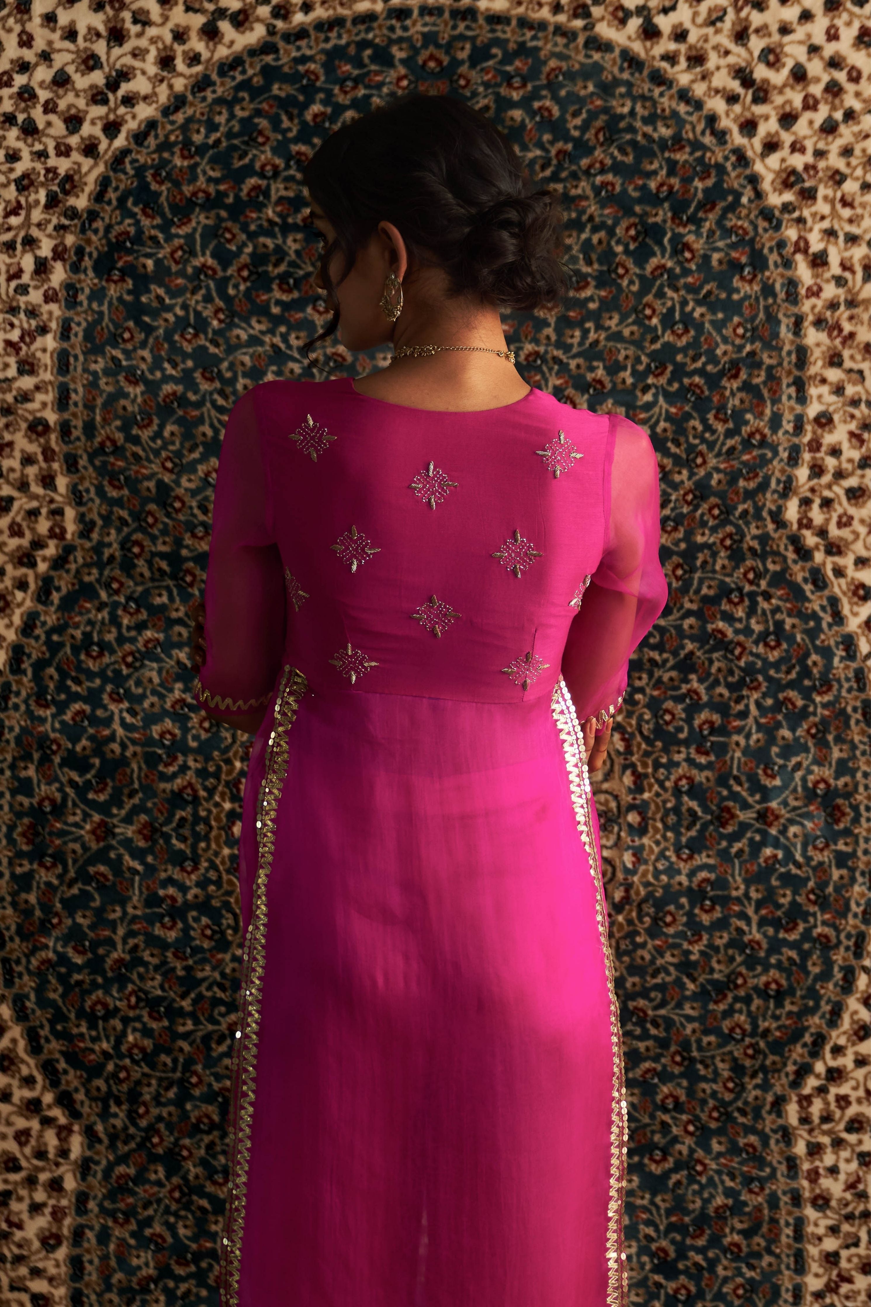 Rani Pink Embroidred Side Slid Straight Kurta Set