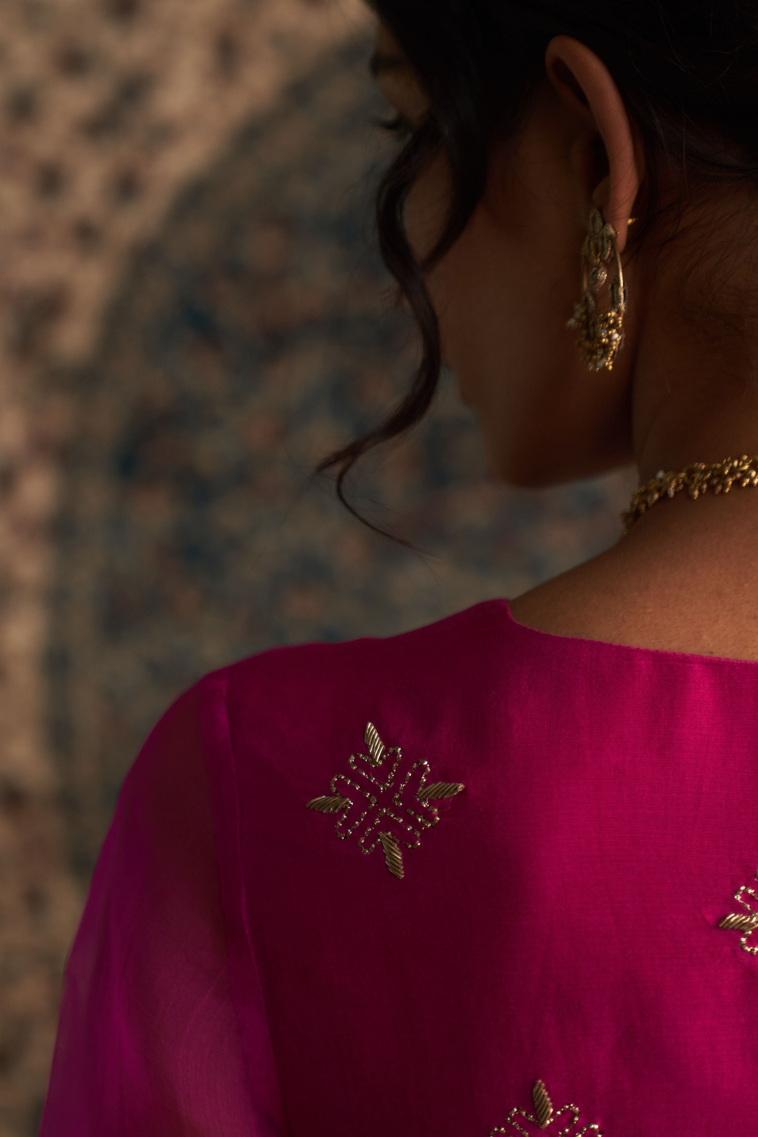 Rani Pink Embroidred Side Slid Straight Kurta Set