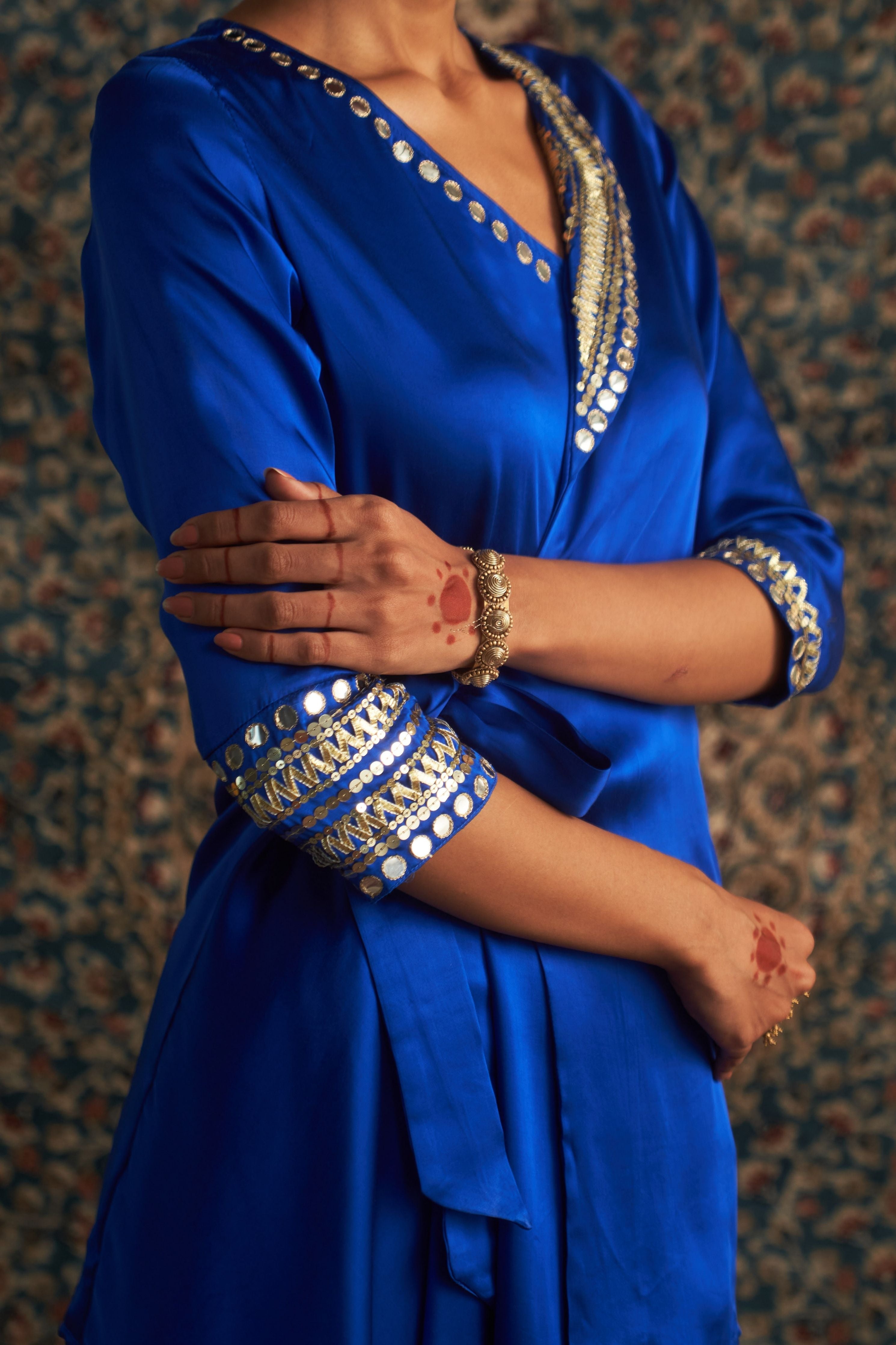 Blue Embroidered WrapeCo-Ord set