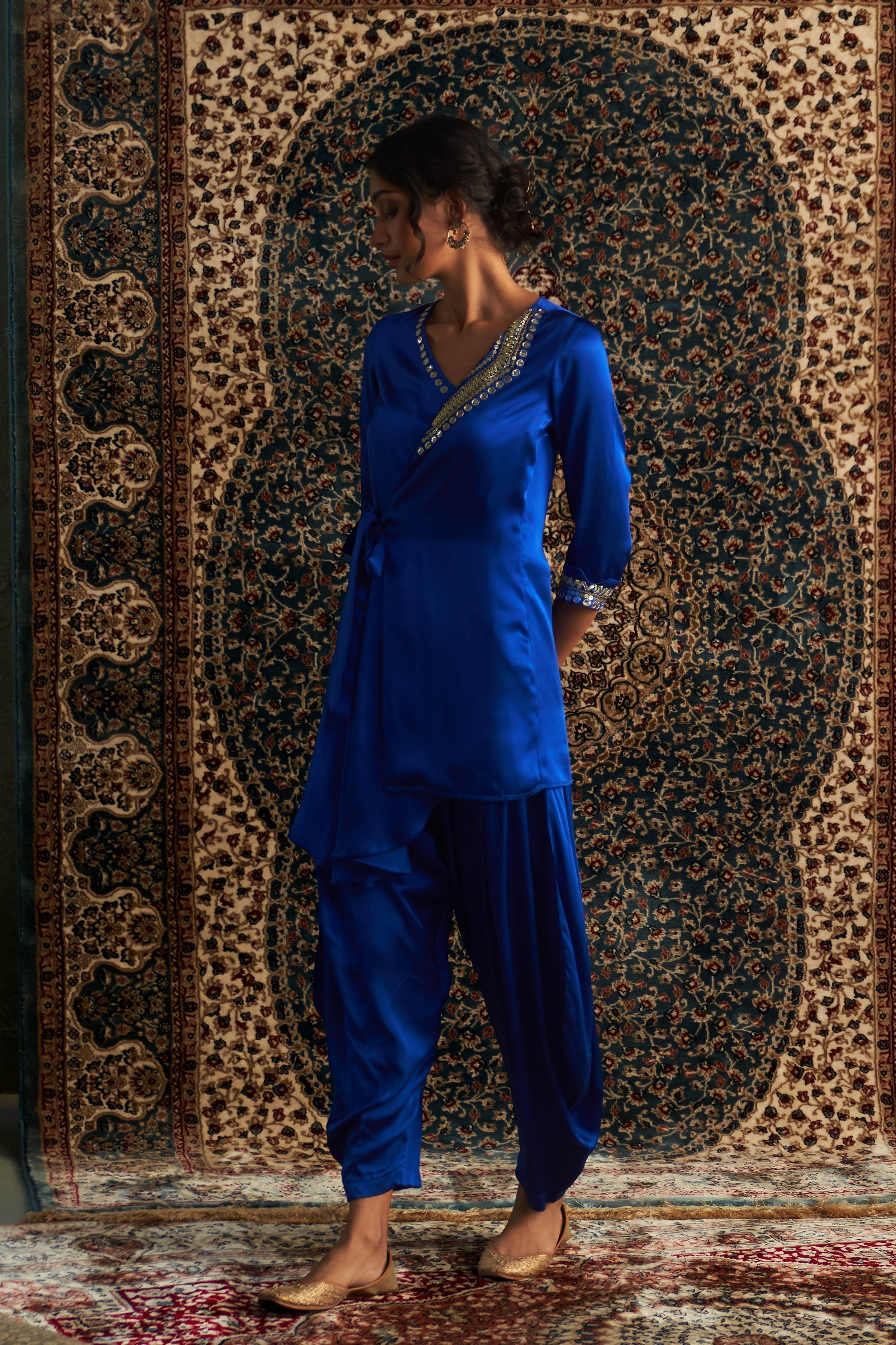 Blue Embroidered WrapeCo-Ord set