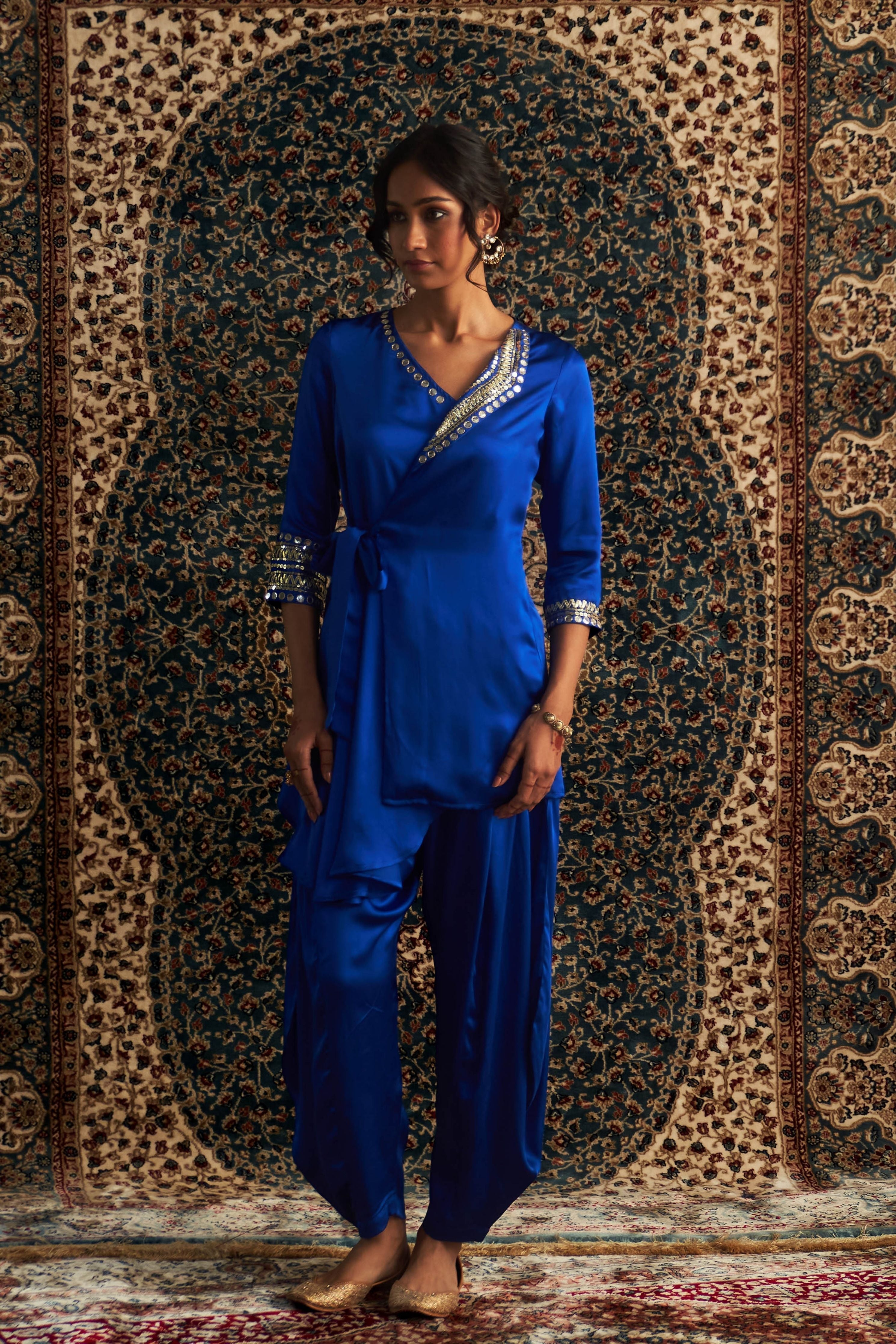 Blue Embroidered WrapeCo-Ord set