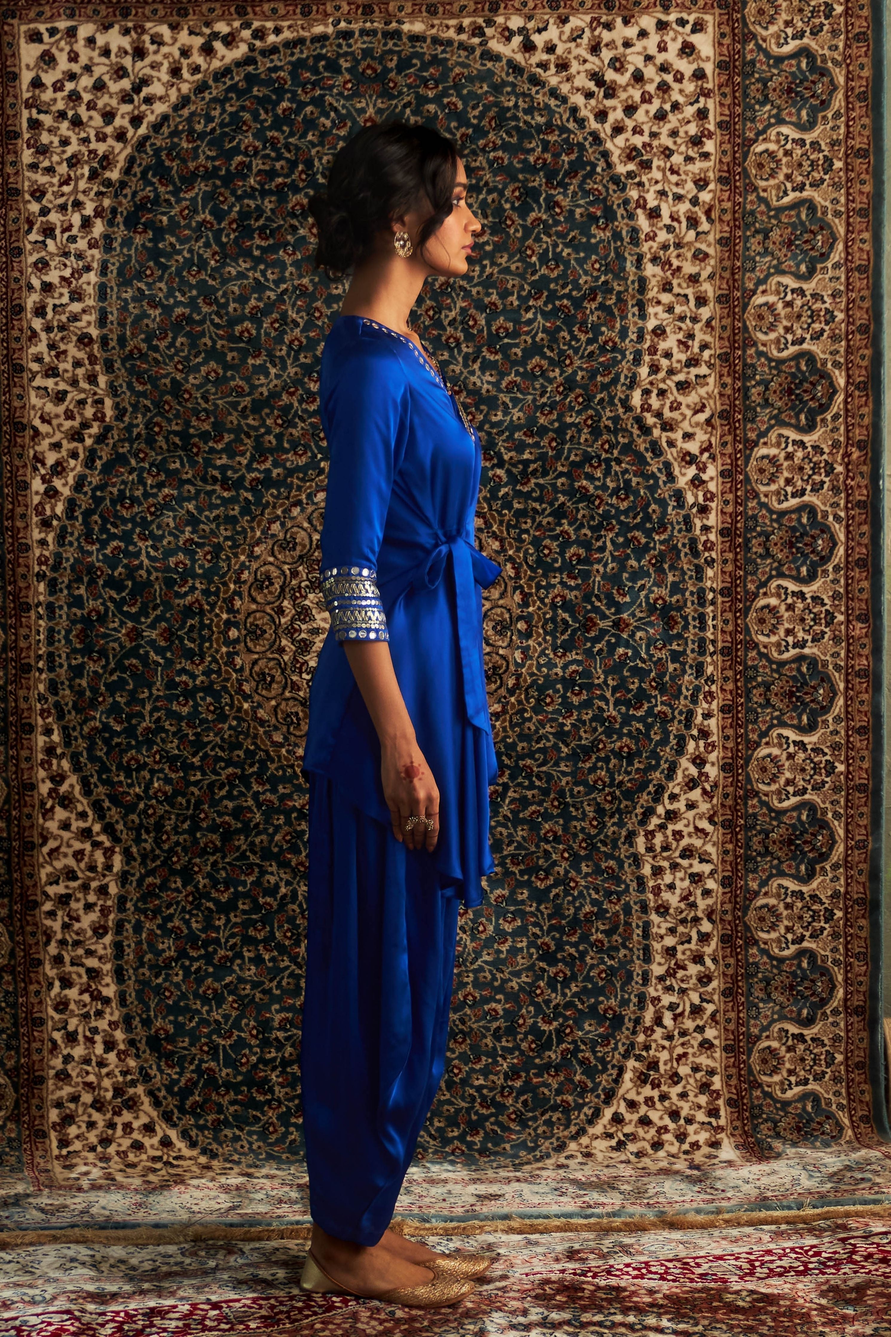 Blue Embroidered WrapeCo-Ord set