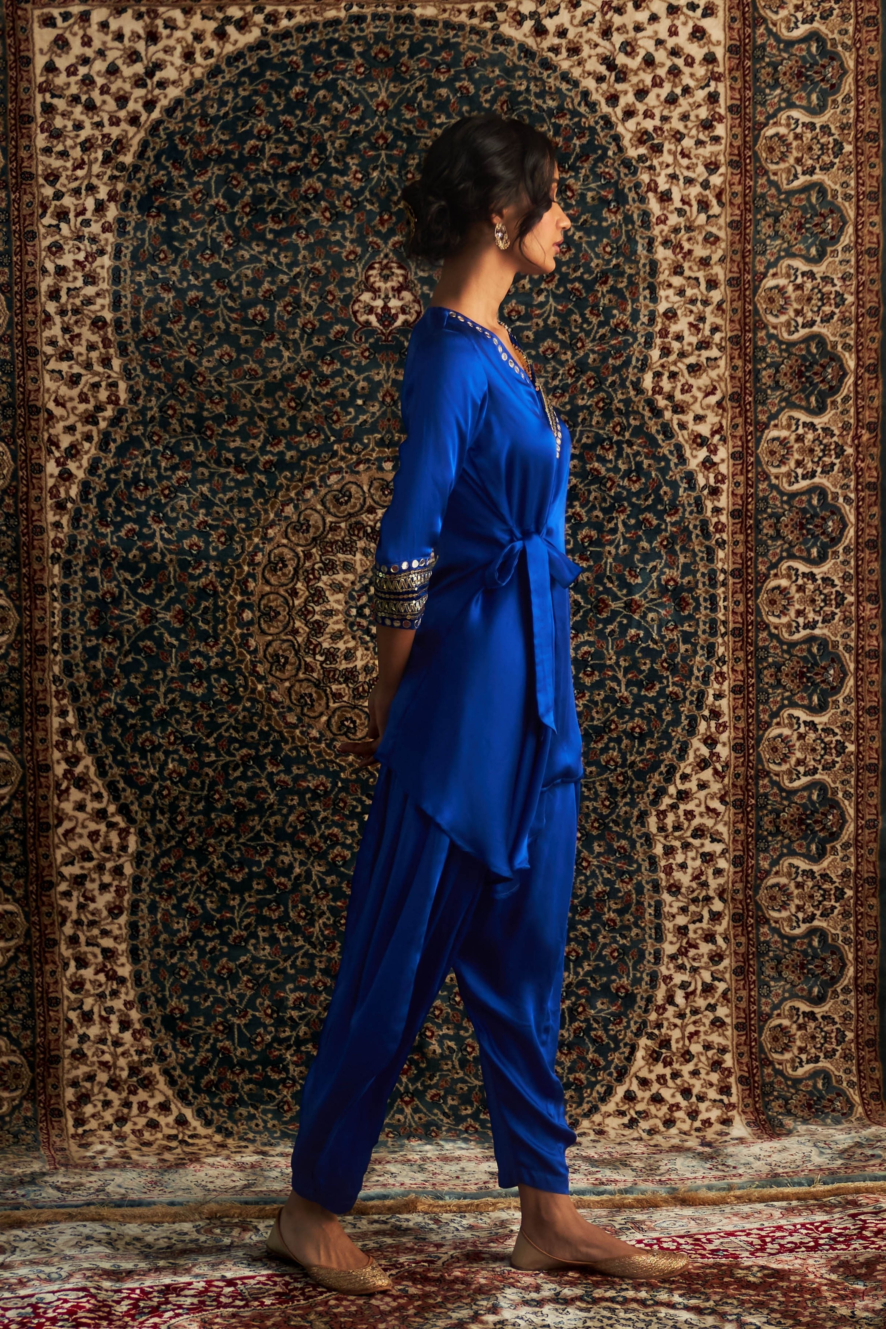 Blue Embroidered WrapeCo-Ord set