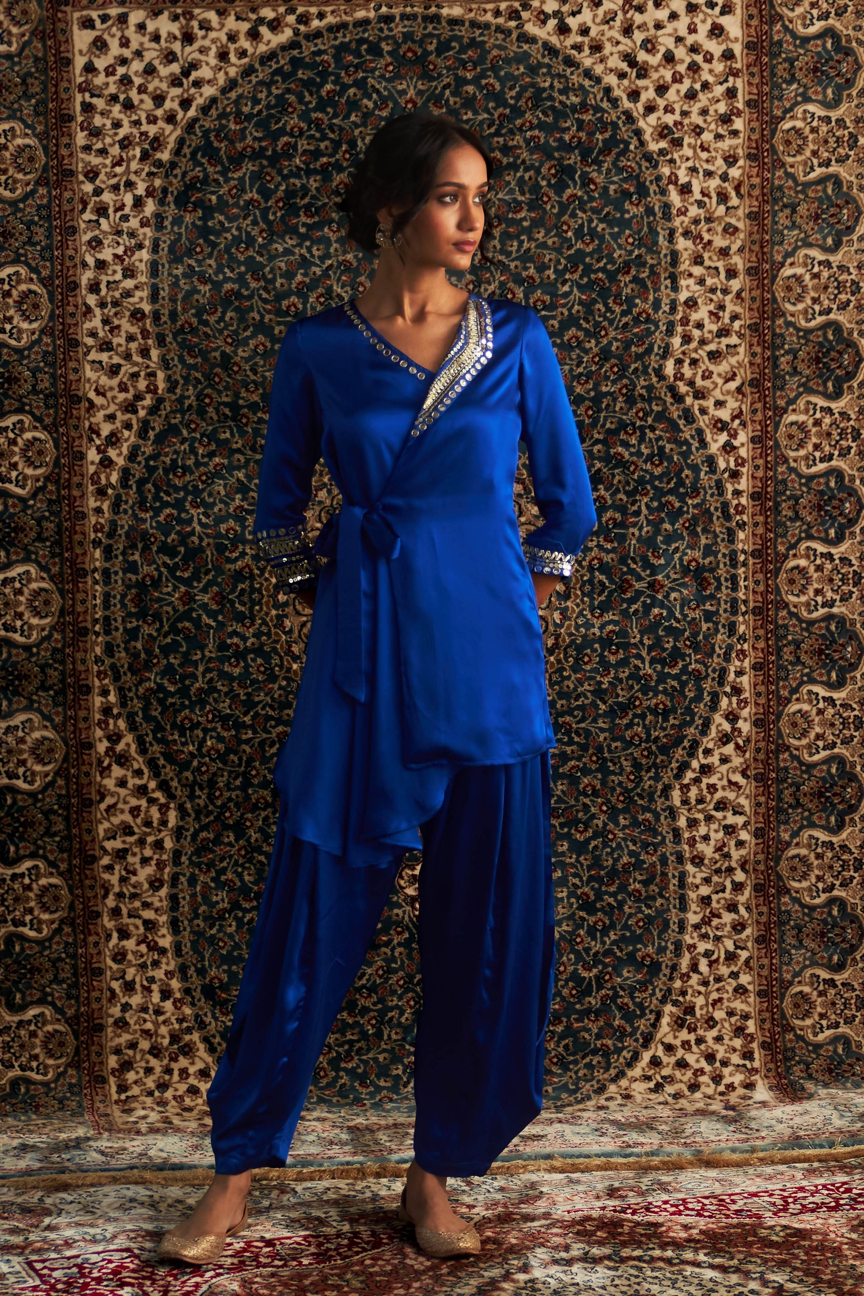 Blue Embroidered WrapeCo-Ord set