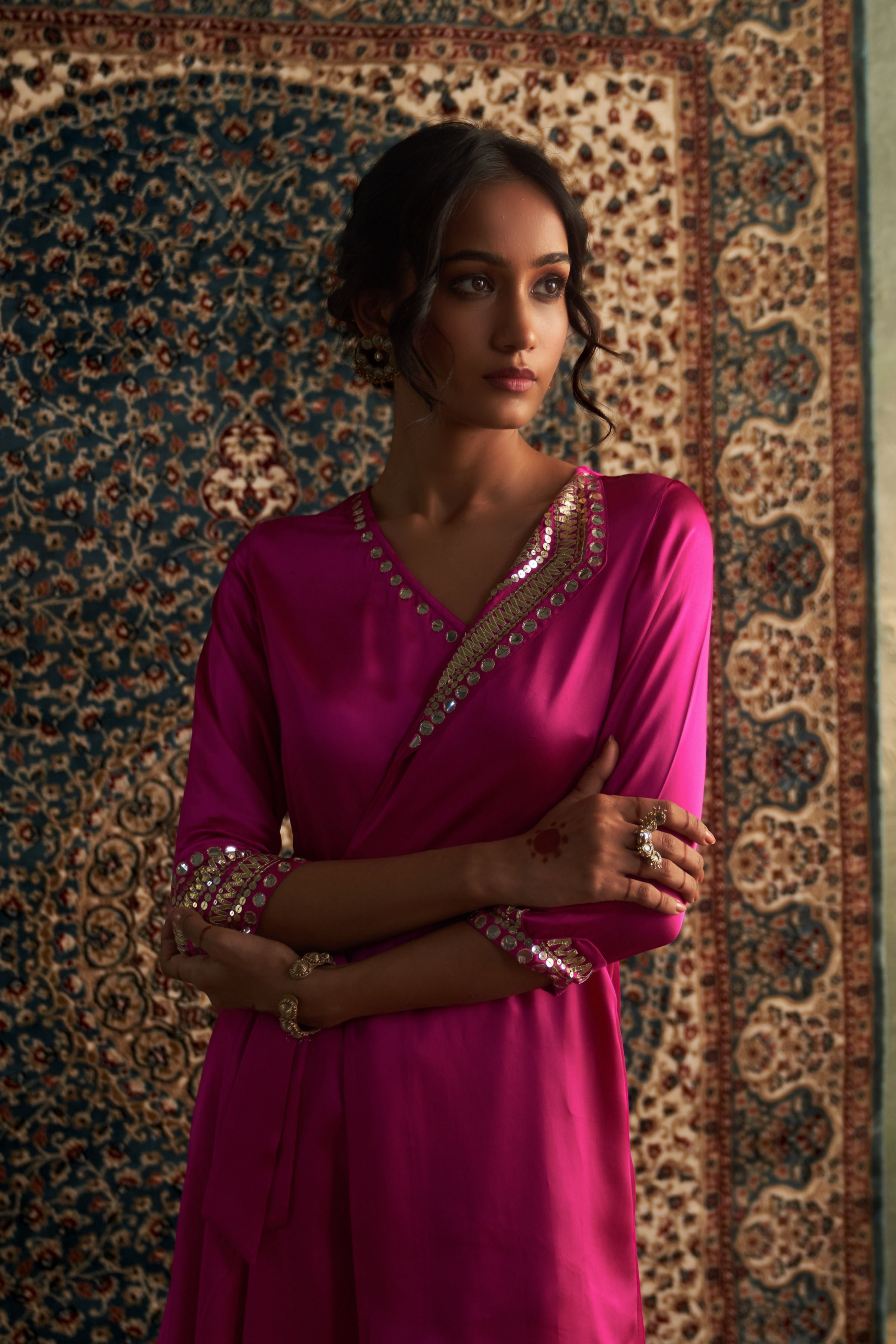 Rain Pink Embroidered WrapCo-Ord Set