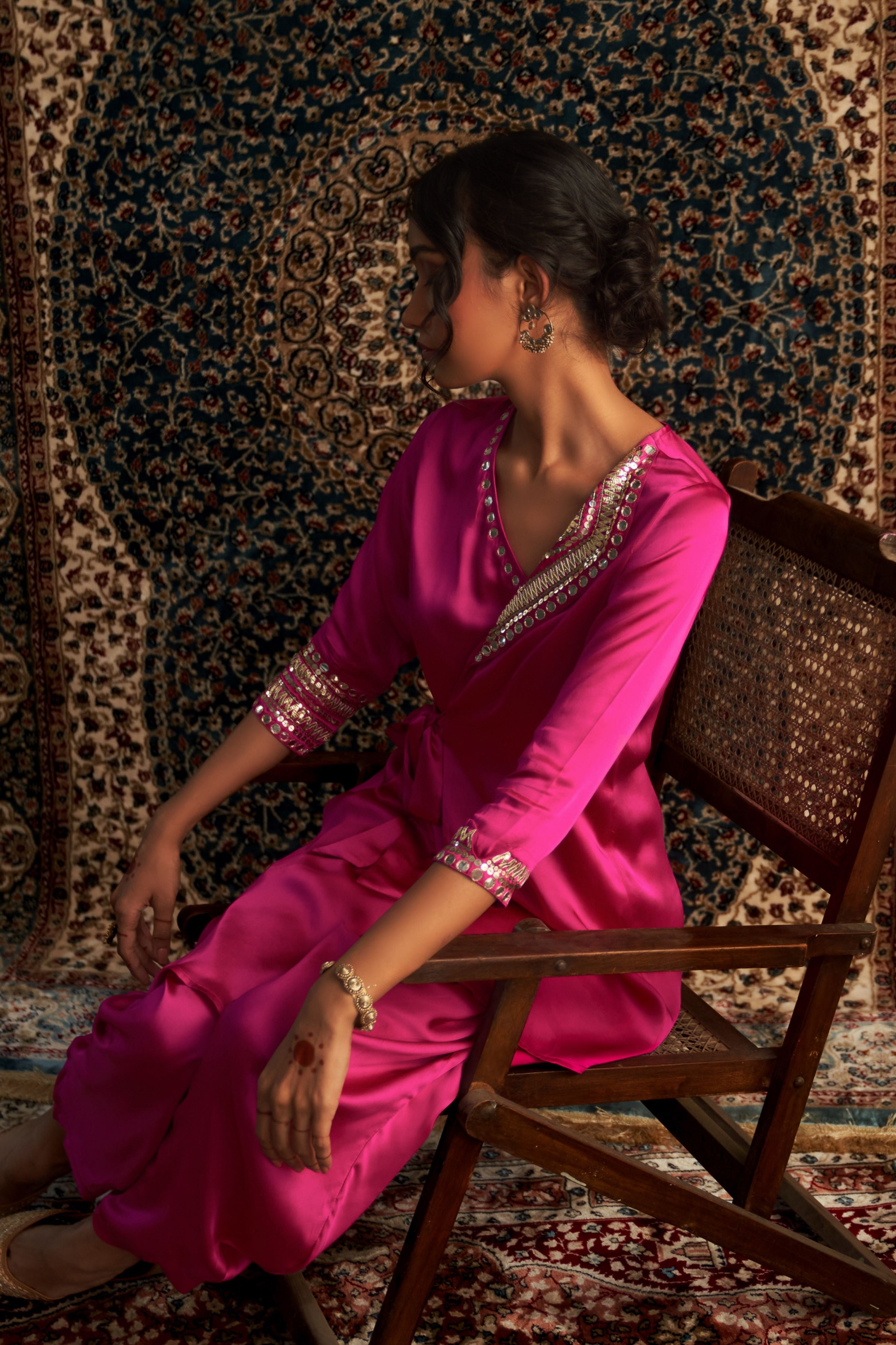Rain Pink Embroidered WrapCo-Ord Set