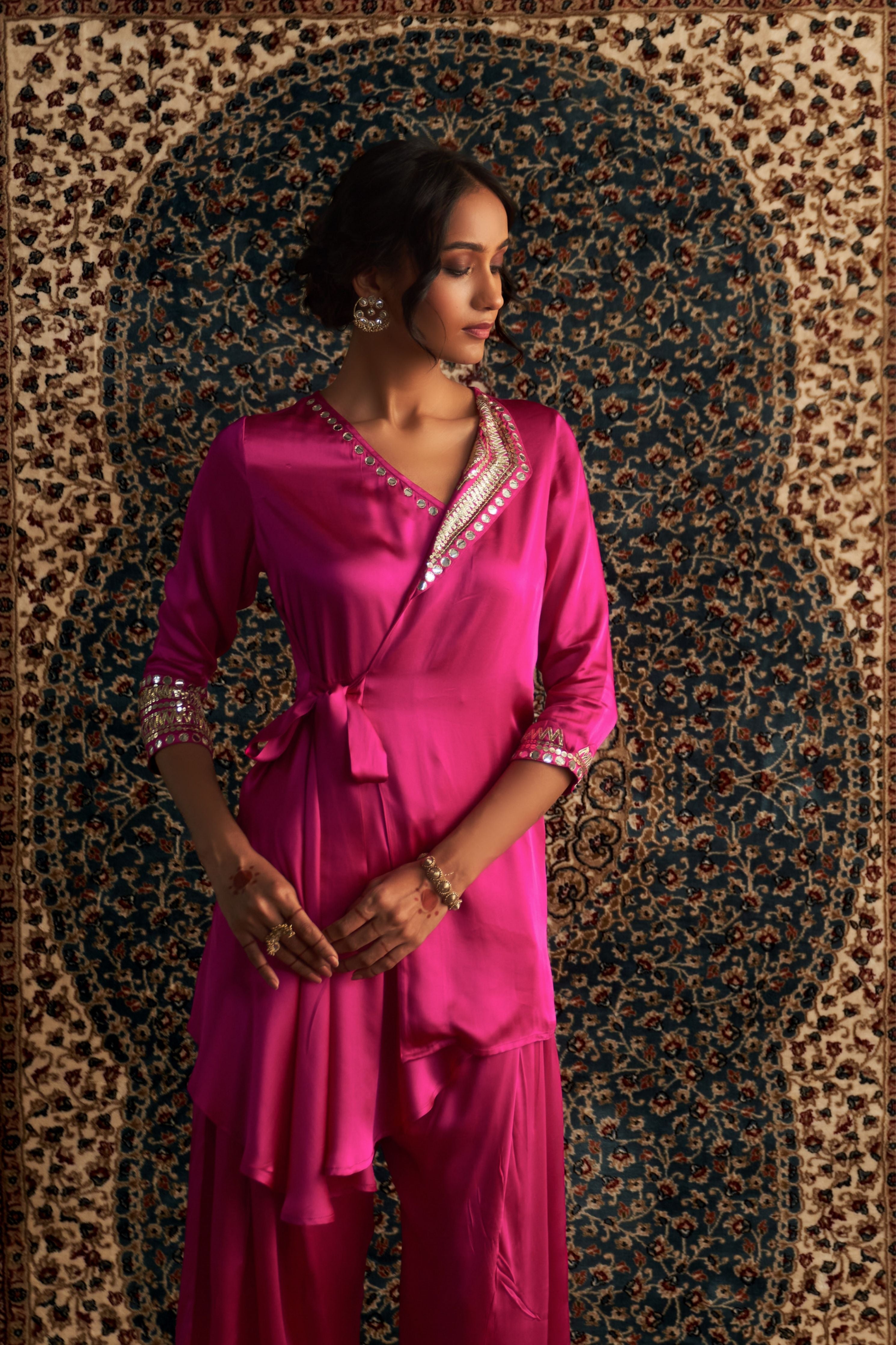 Rain Pink Embroidered WrapCo-Ord Set