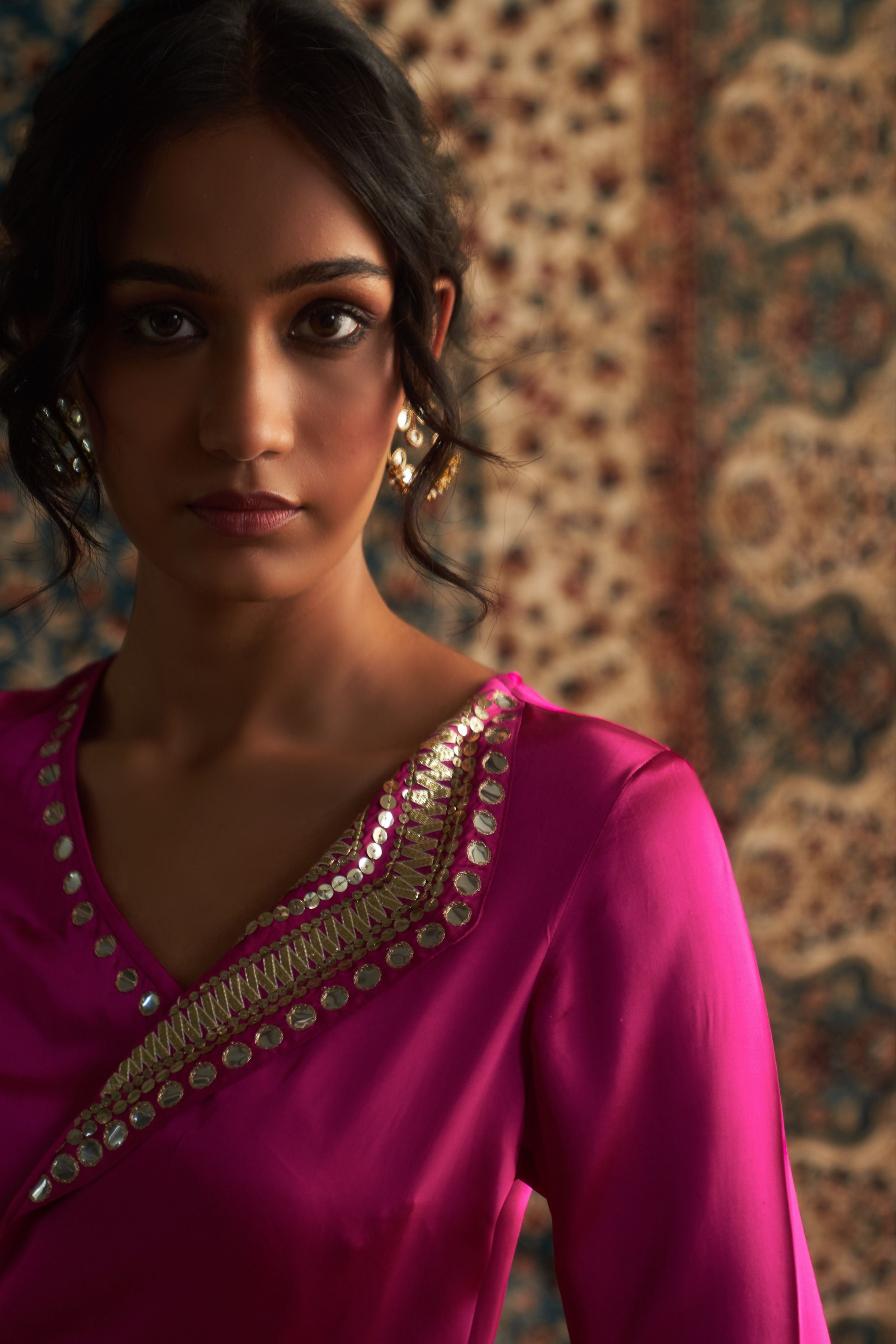 Rain Pink Embroidered WrapCo-Ord Set