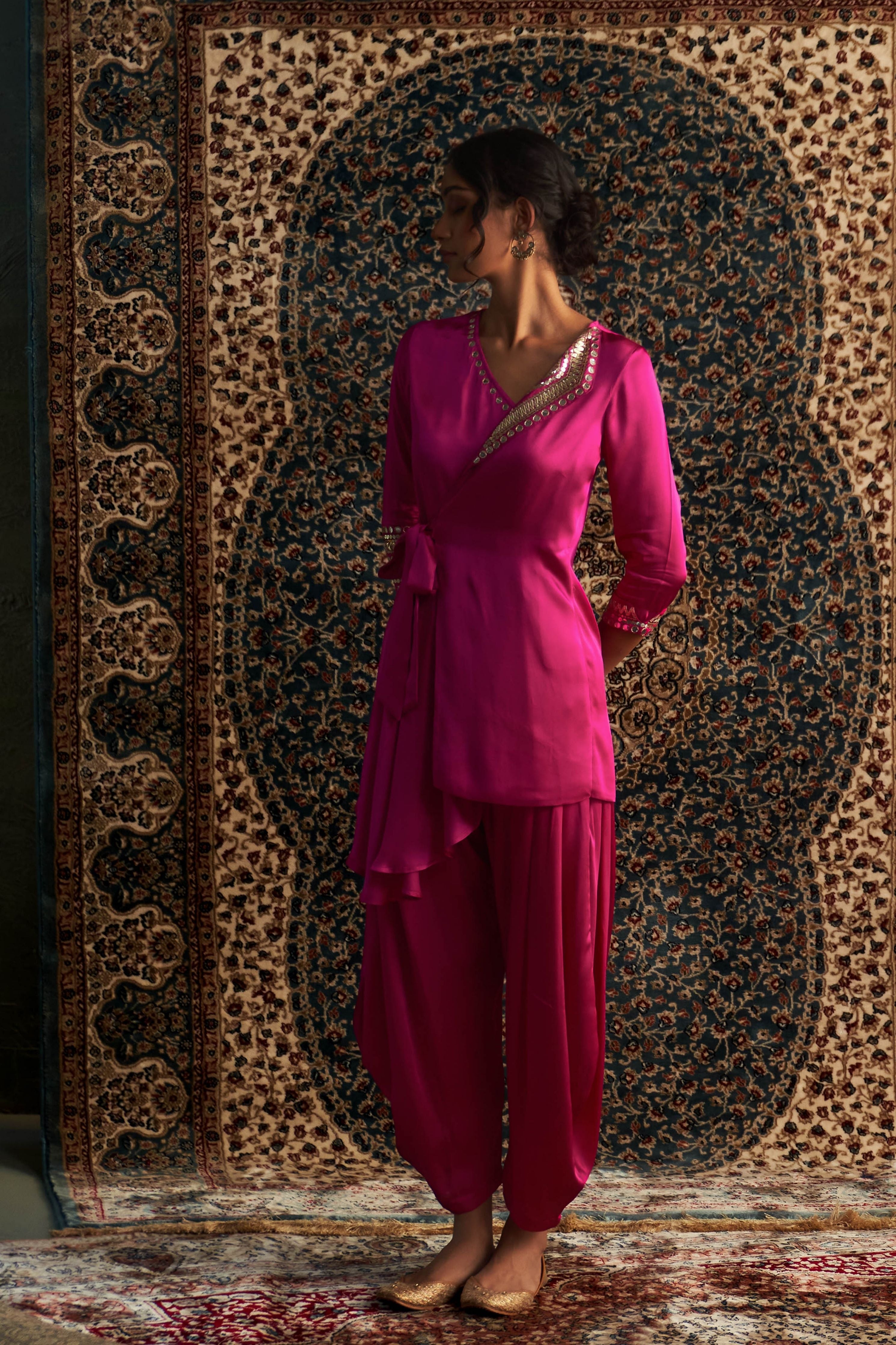Rain Pink Embroidered WrapCo-Ord Set
