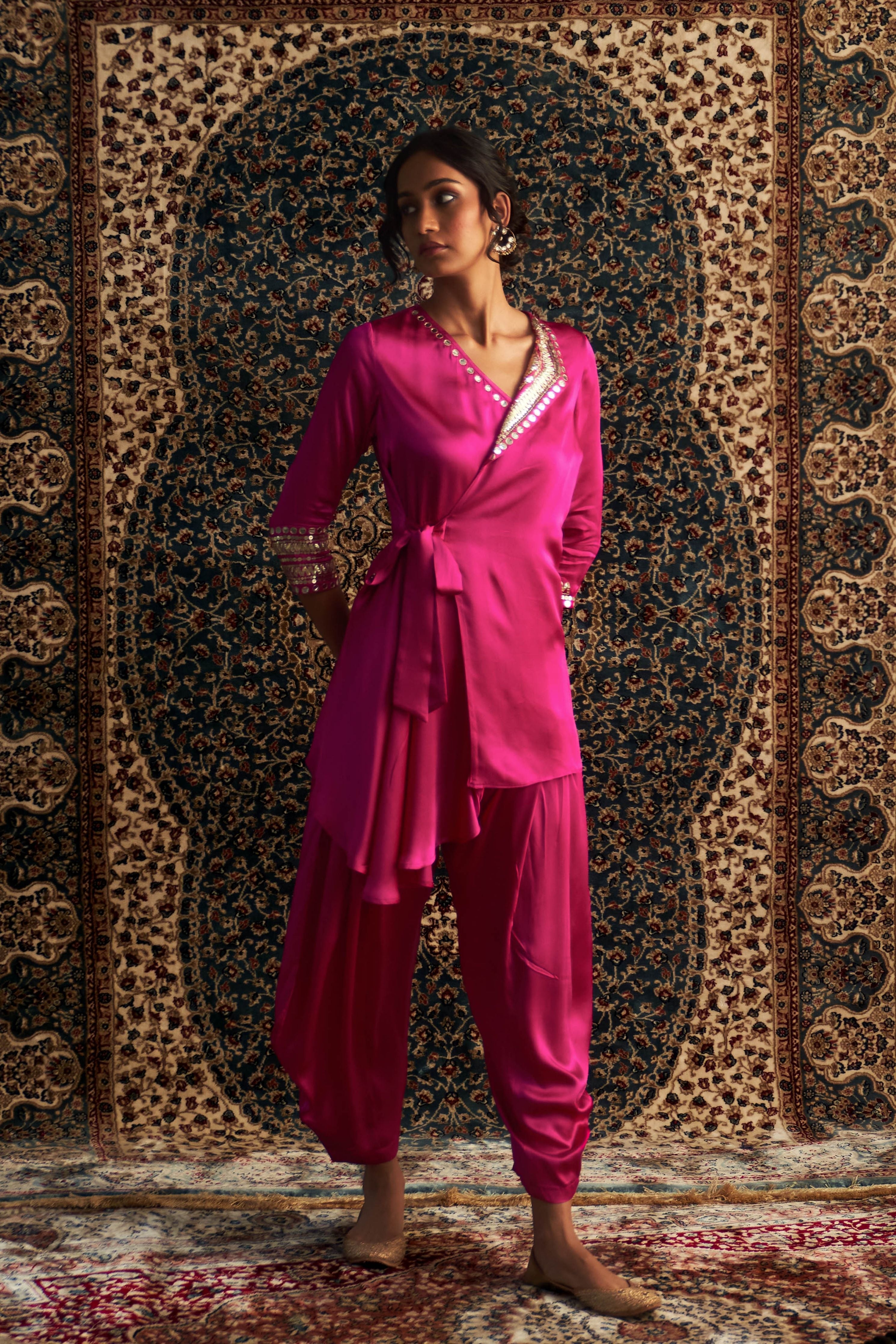 Rain Pink Embroidered WrapCo-Ord Set