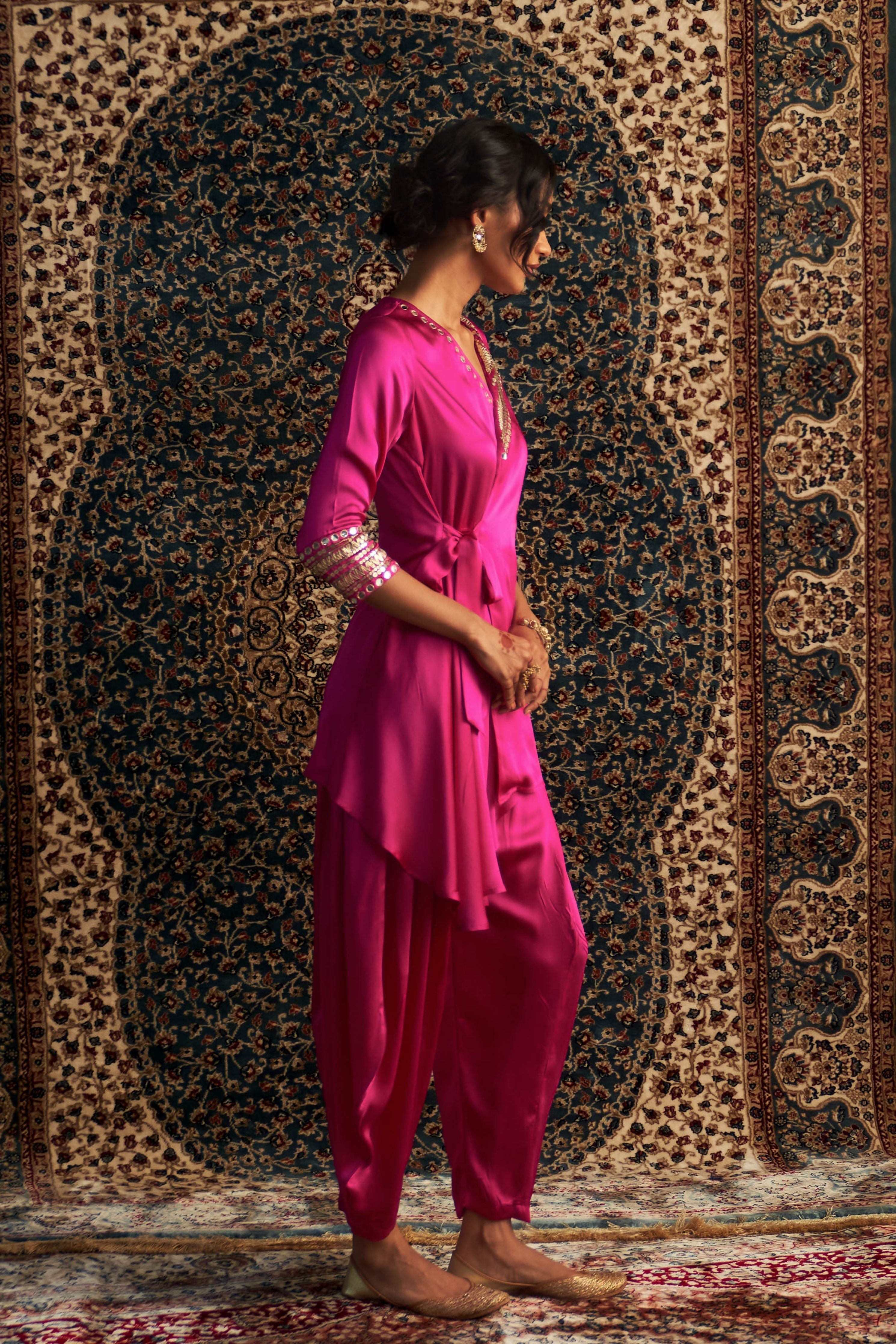 Rain Pink Embroidered WrapCo-Ord Set