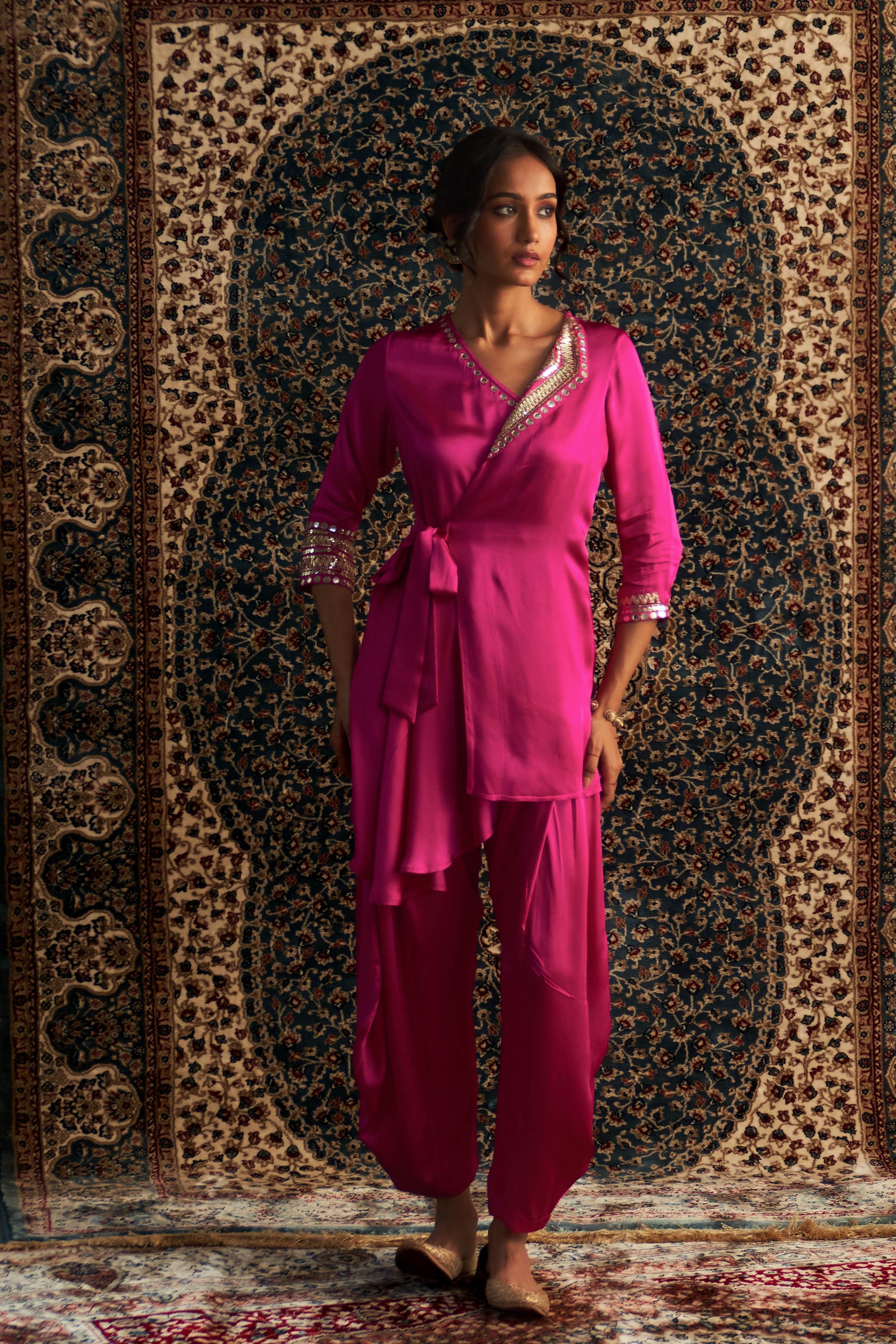 Rain Pink Embroidered WrapCo-Ord Set