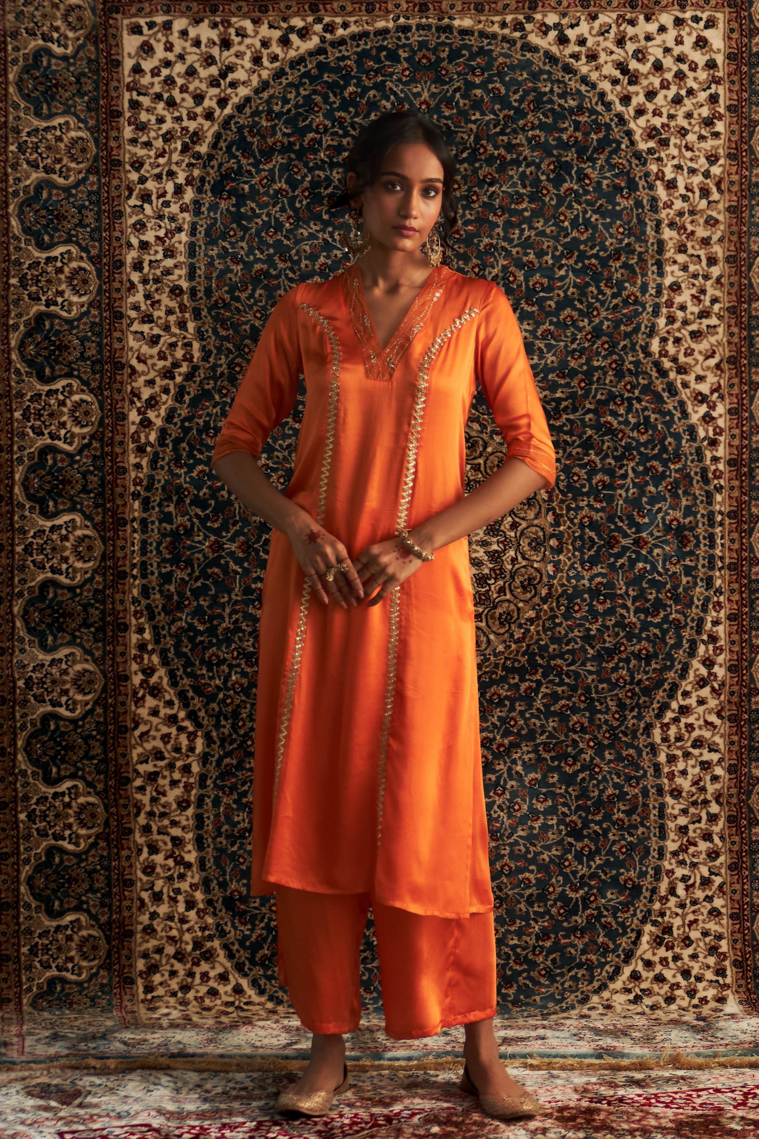 Saffron Embroidered Kurta Set