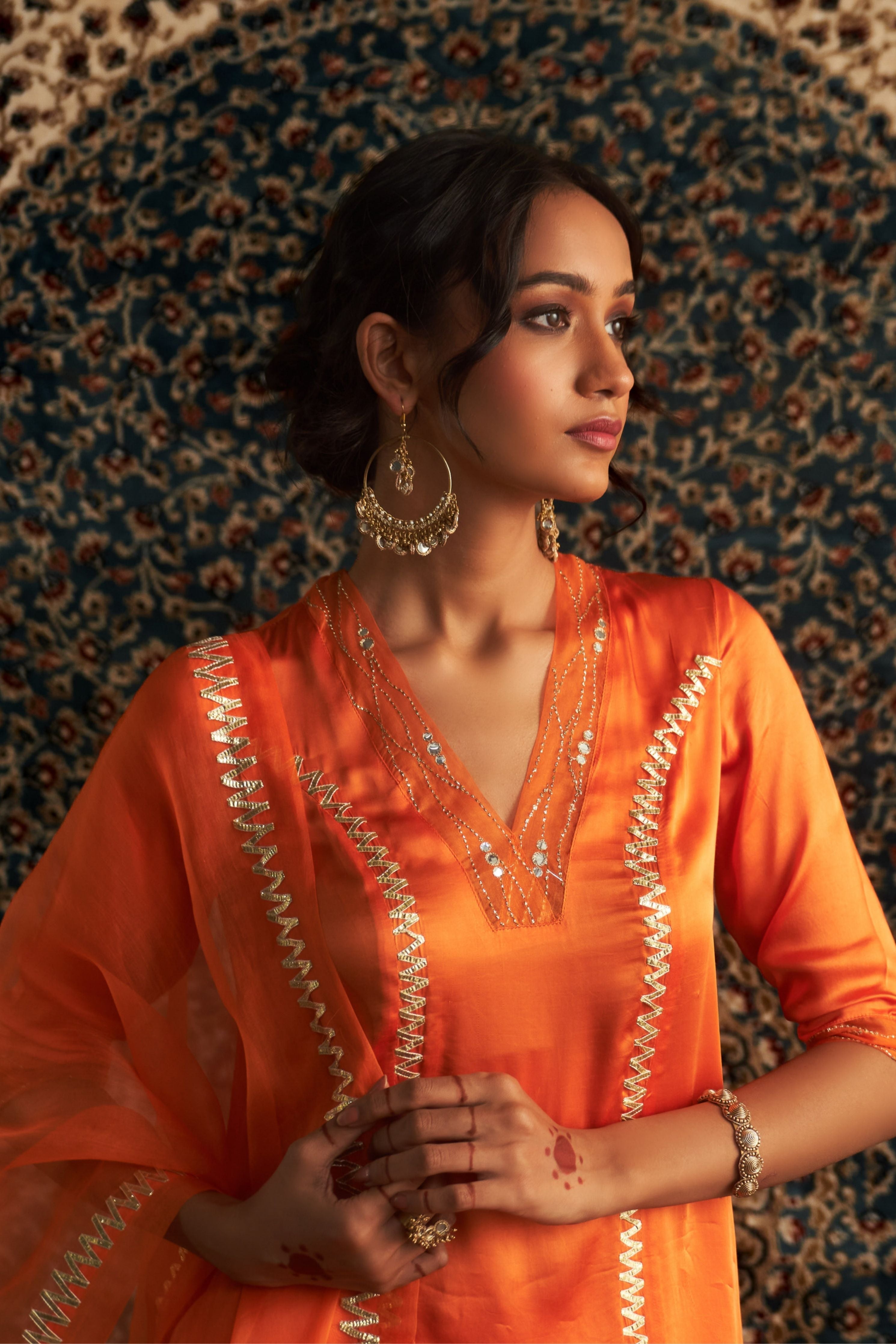 Saffron Embroidered Kurta Set
