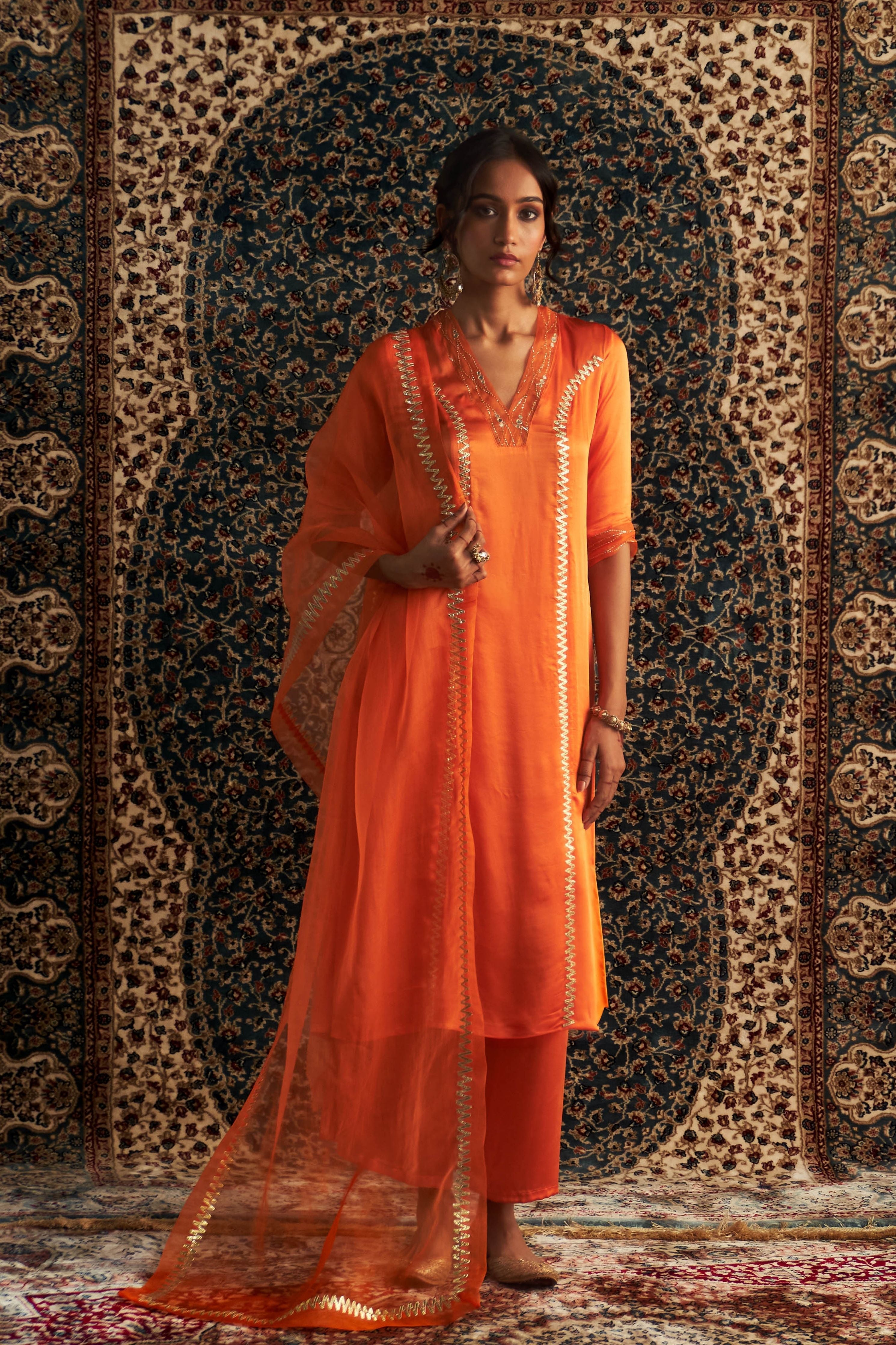 Saffron Embroidered Kurta Set