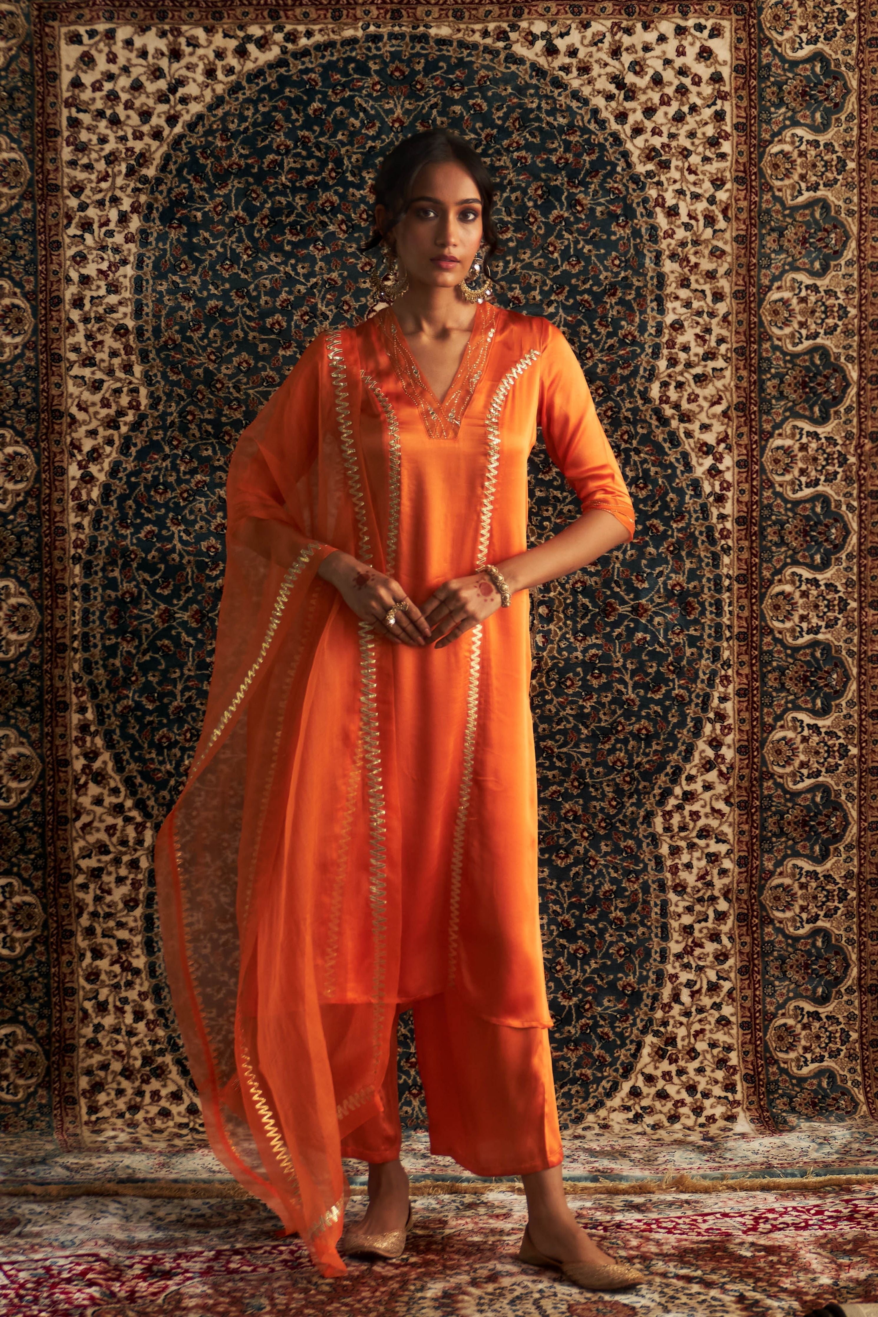 Saffron Embroidered Kurta Set