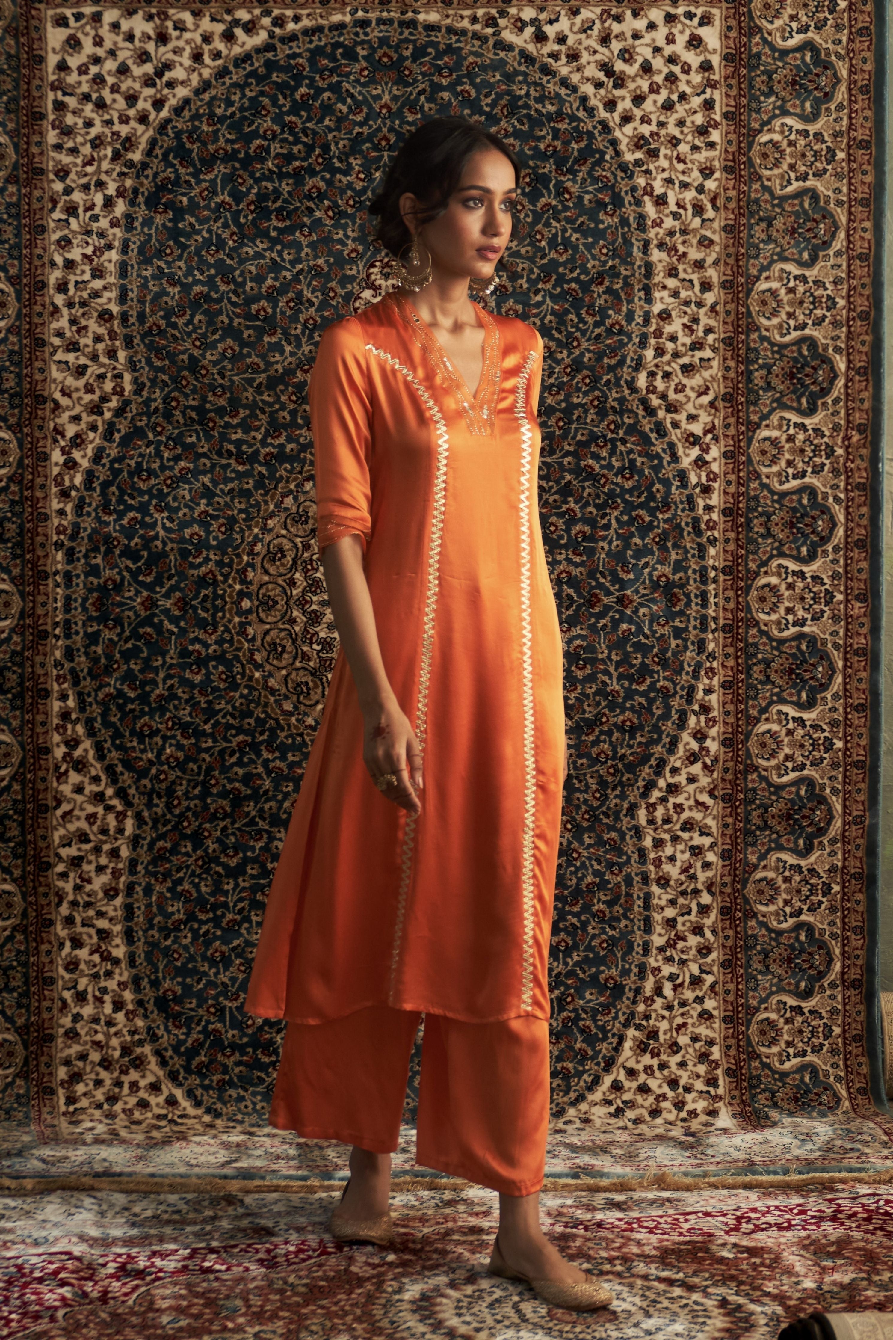 Saffron Embroidered Kurta Set