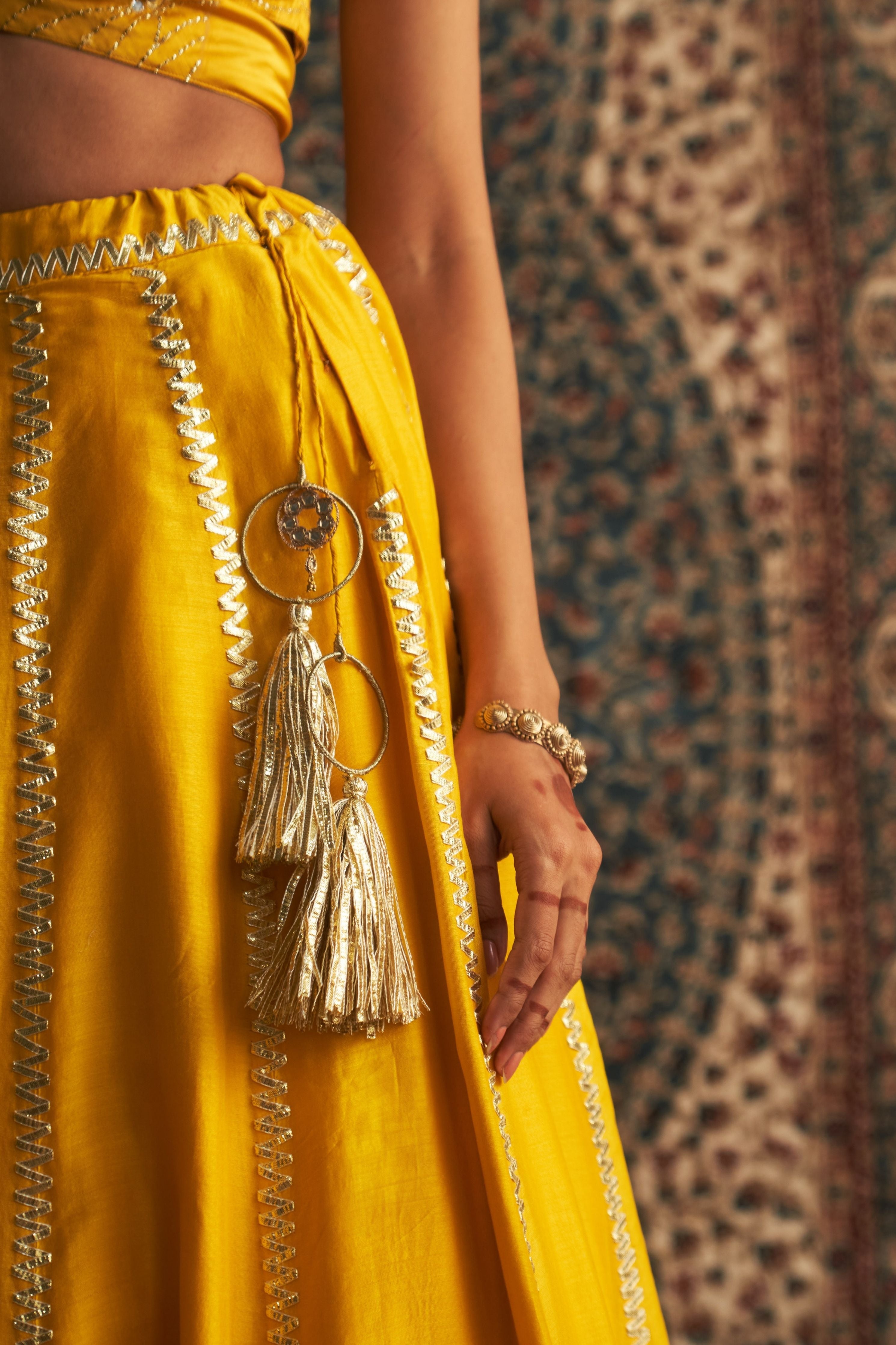Marigold Embroidered Lehenga with Back Tie Up Blouse