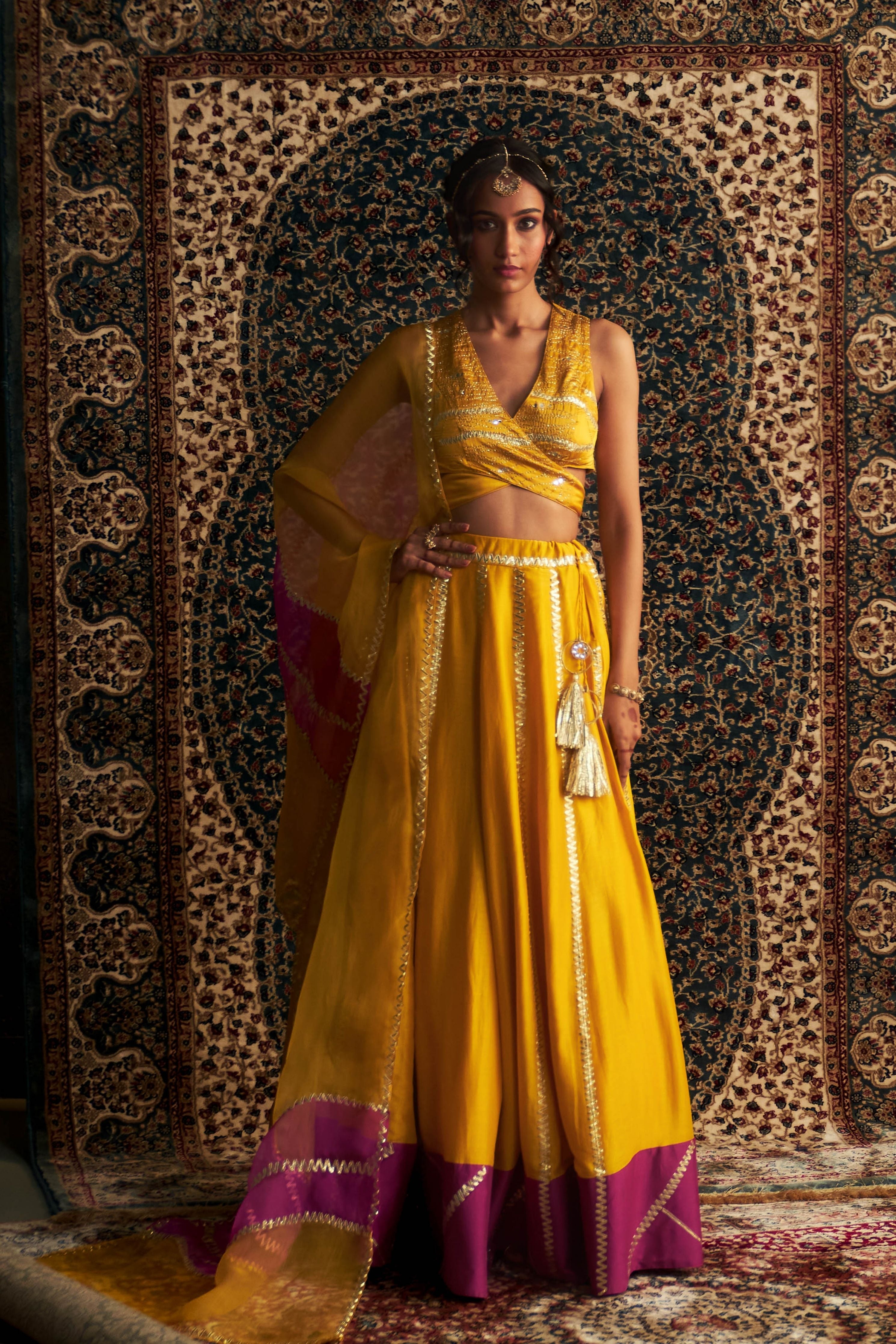 Marigold Embroidered Lehenga with Back Tie Up Blouse