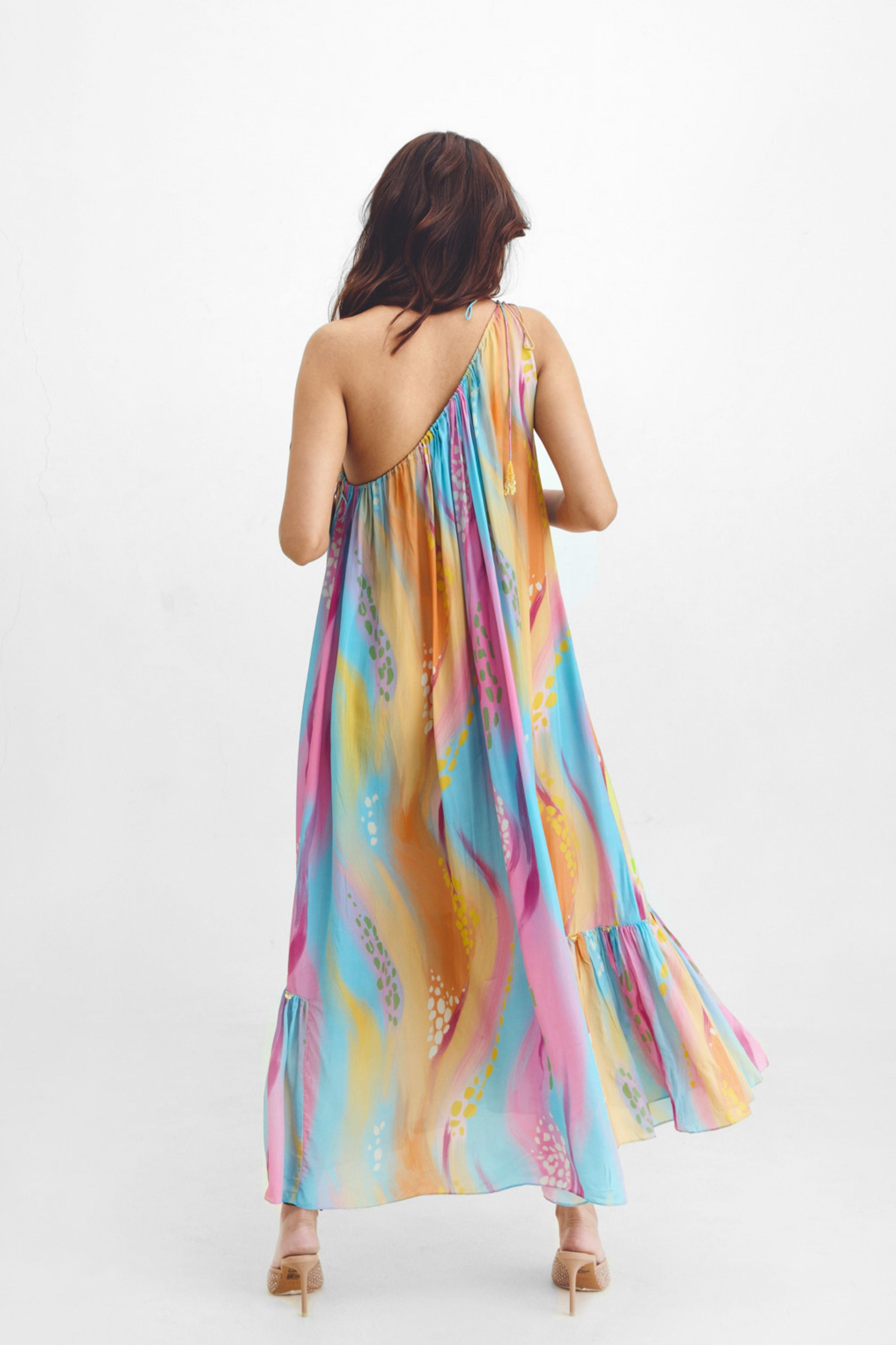 One Shoulder Tie-up Dress In Gigi