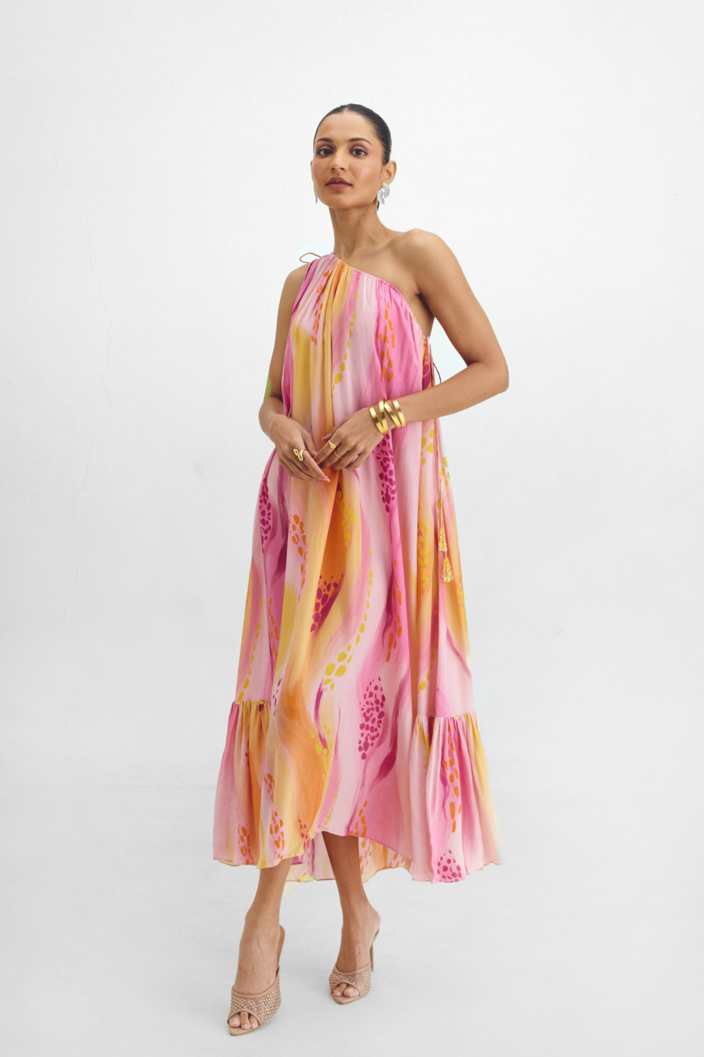 One Shoulder Tie-up Dress In Mika