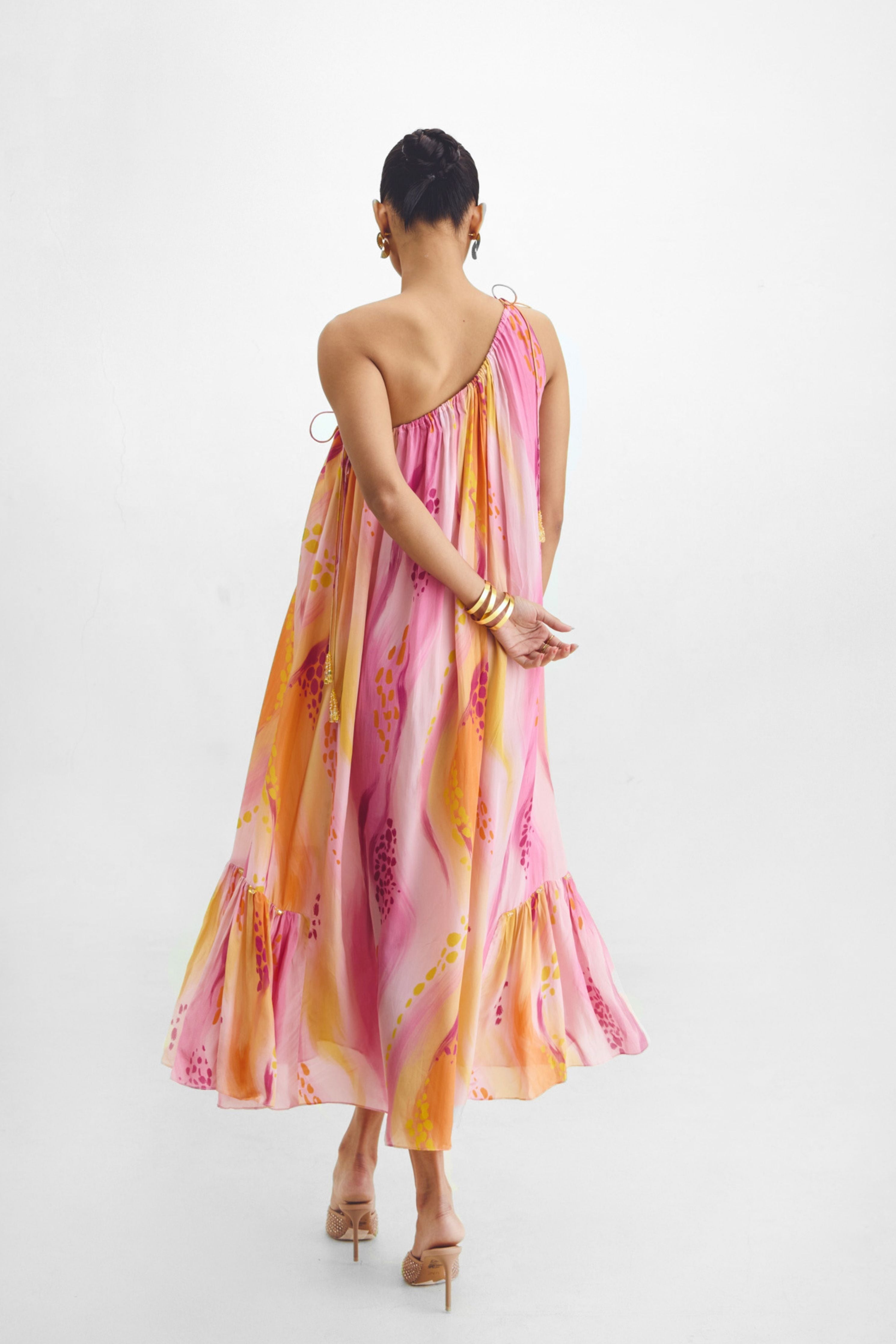 One Shoulder Tie-up Dress In Mika