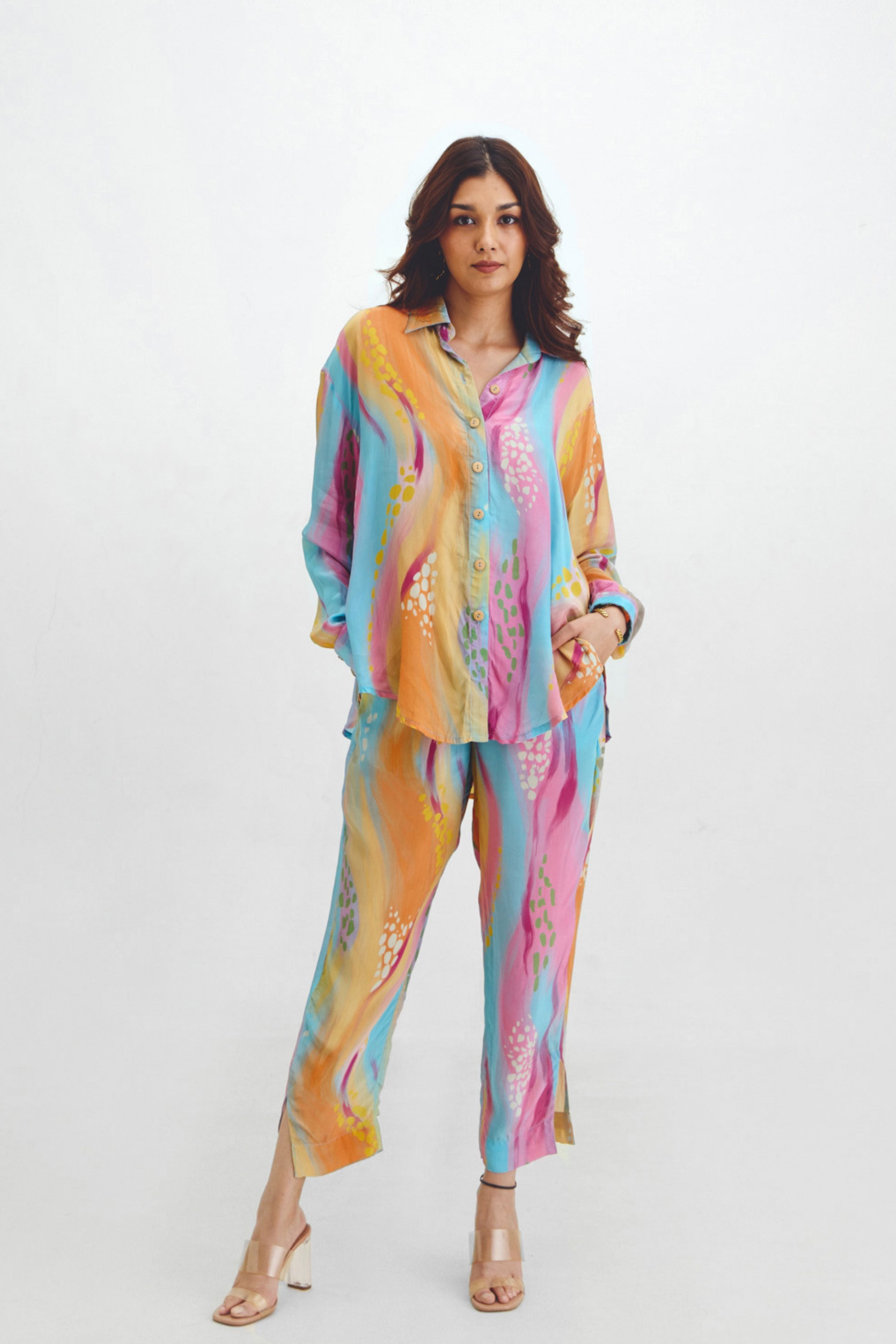 Oversized Shirt  Narrow Pant Co-ord Set In Gigi