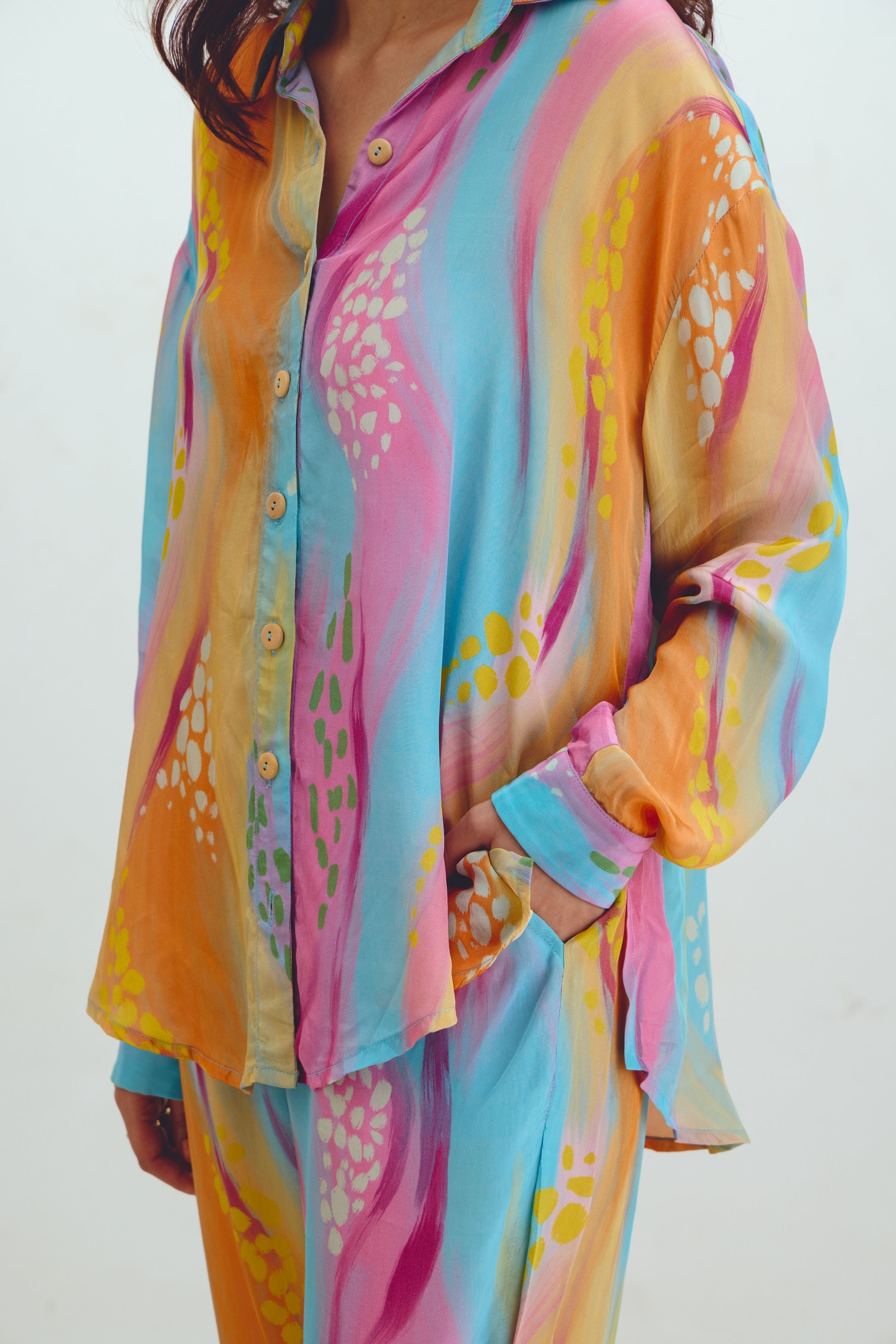 Oversized Shirt  Narrow Pant Co-ord Set In Gigi