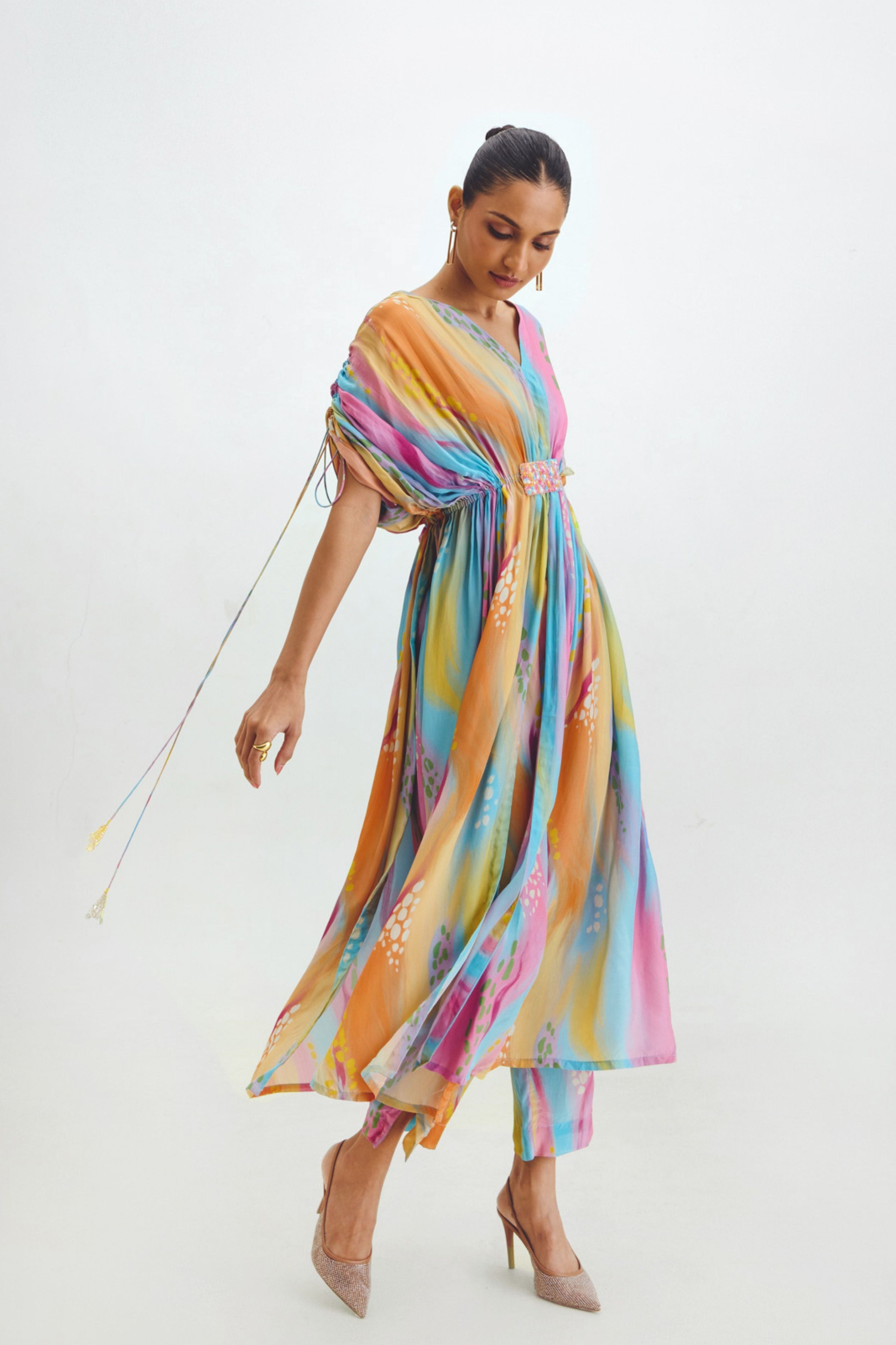 Pleated Tunic  Narrow Pant Set In Gigi