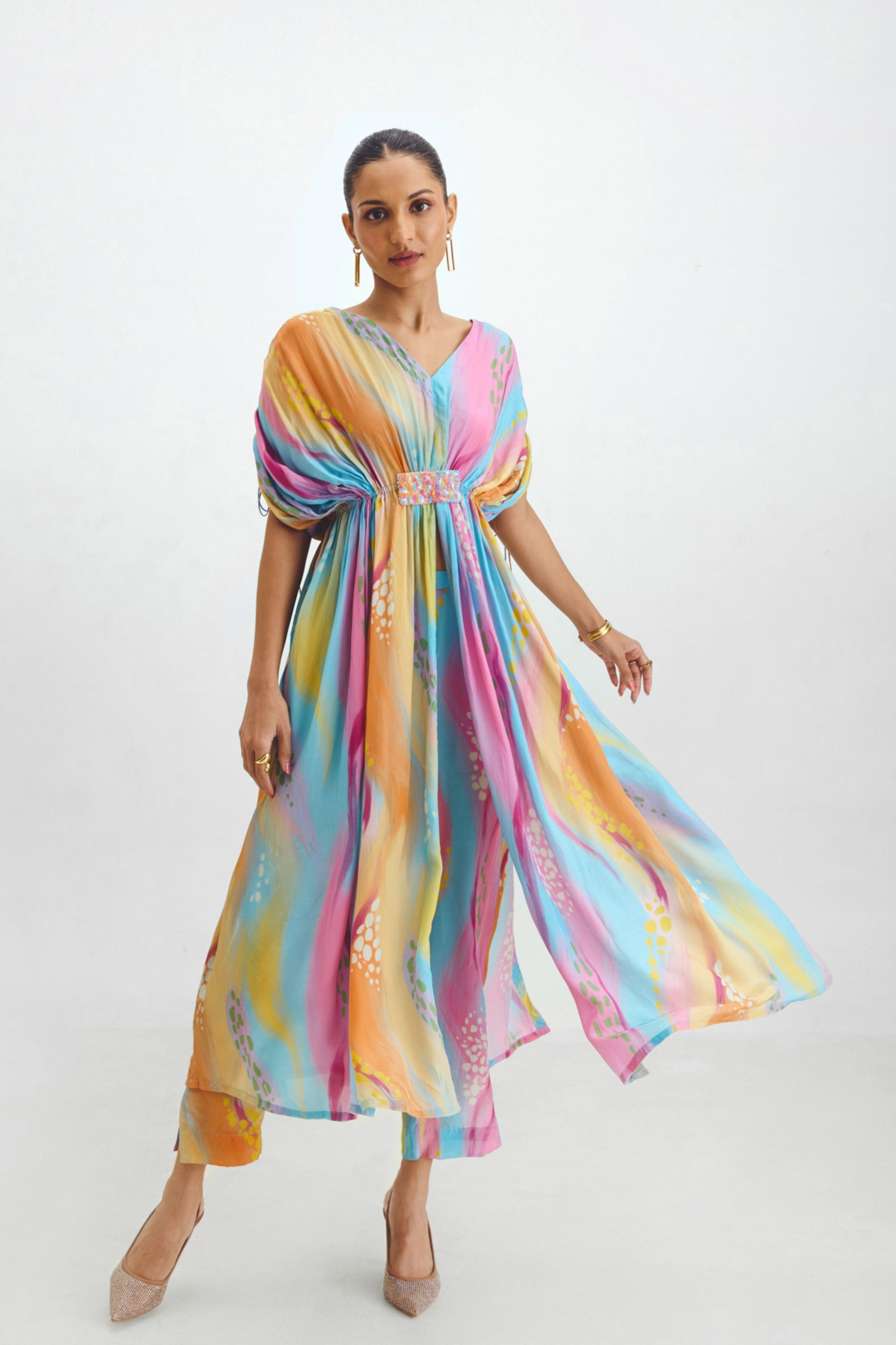 Pleated Tunic  Narrow Pant Set In Gigi