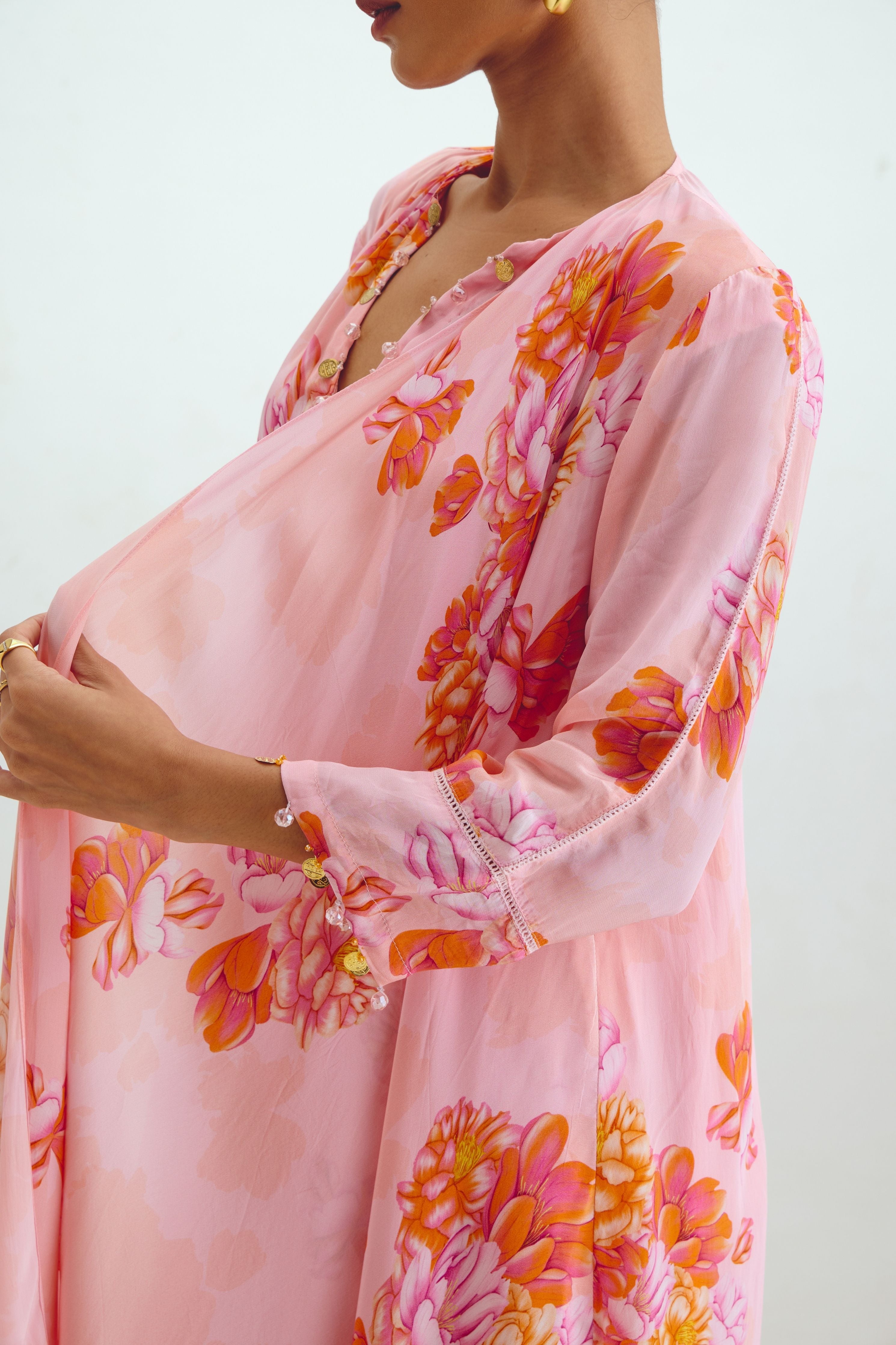 Box Pleated Tunic  Asymmetrical Cape Set In Kyra