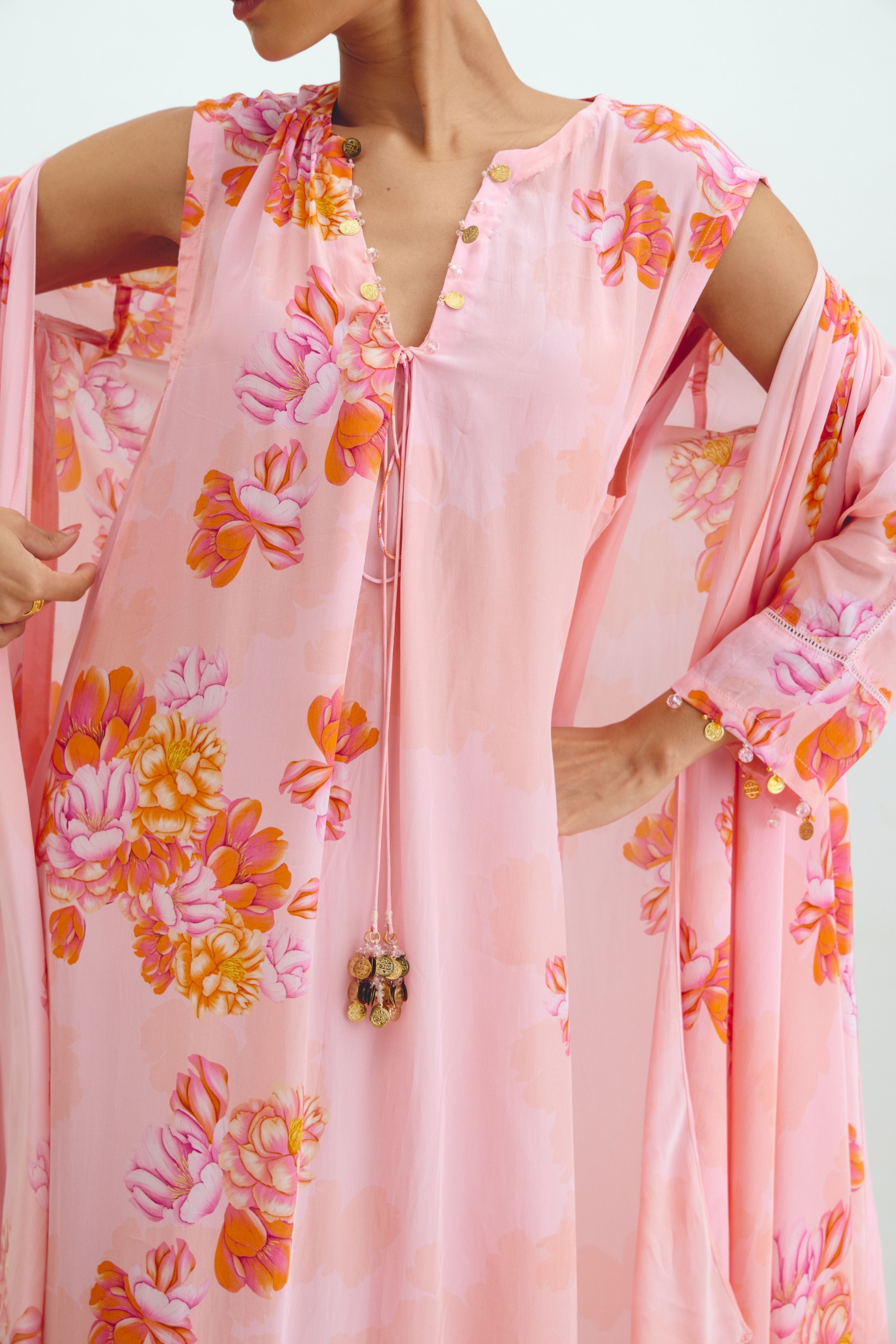 Box Pleated Tunic  Asymmetrical Cape Set In Kyra